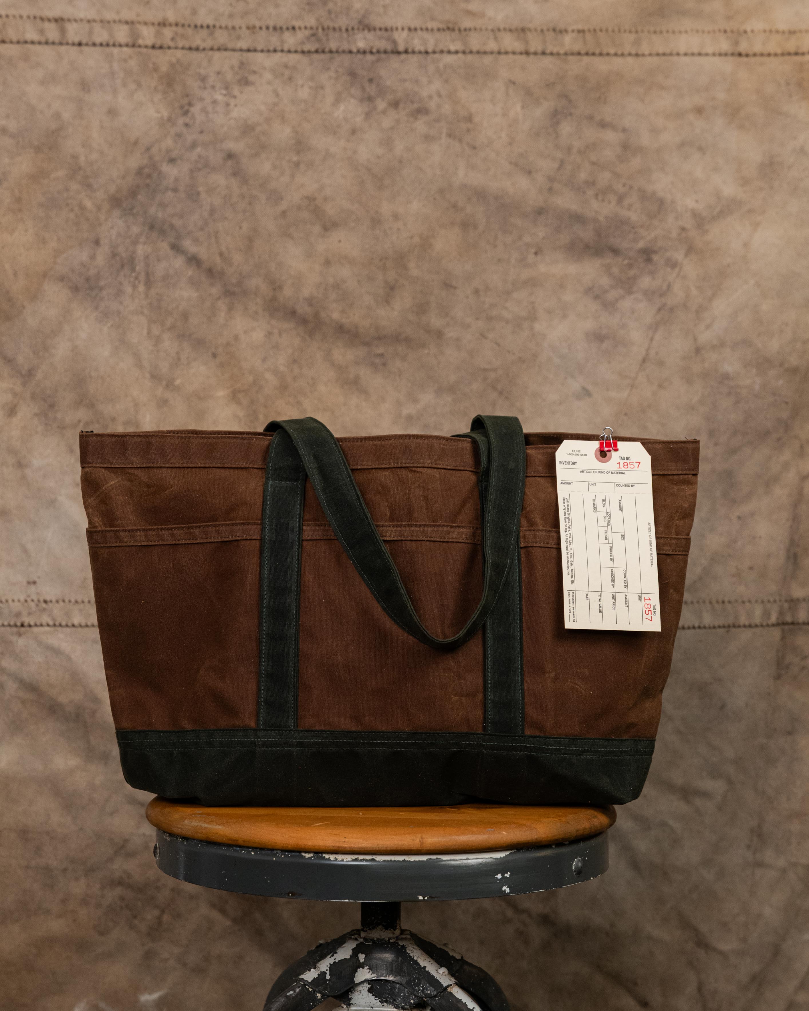 1857 Waxed Canvas Pocket Tote - Green and Tan