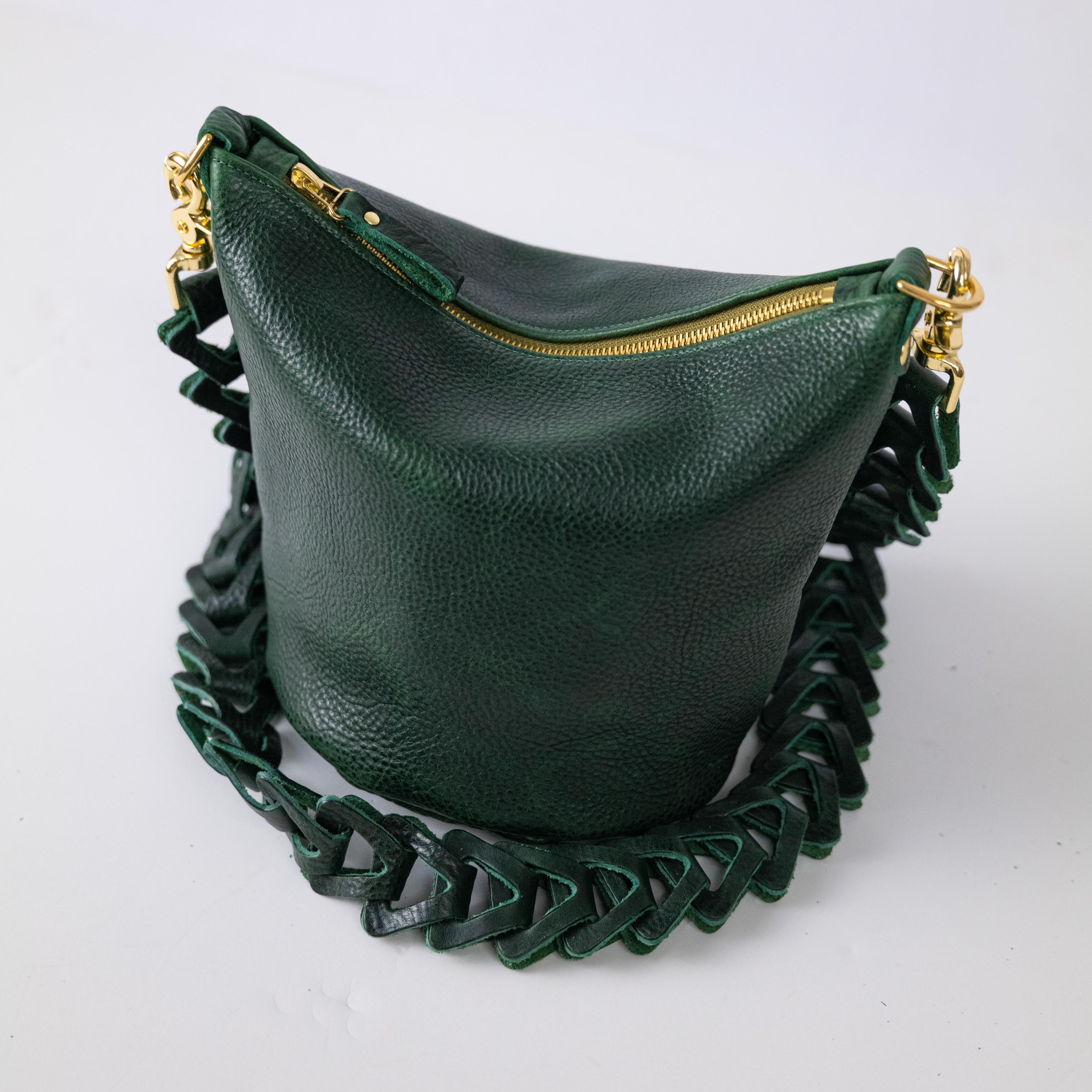 Green Bulldog Mini Zip-Top Bucket Bag