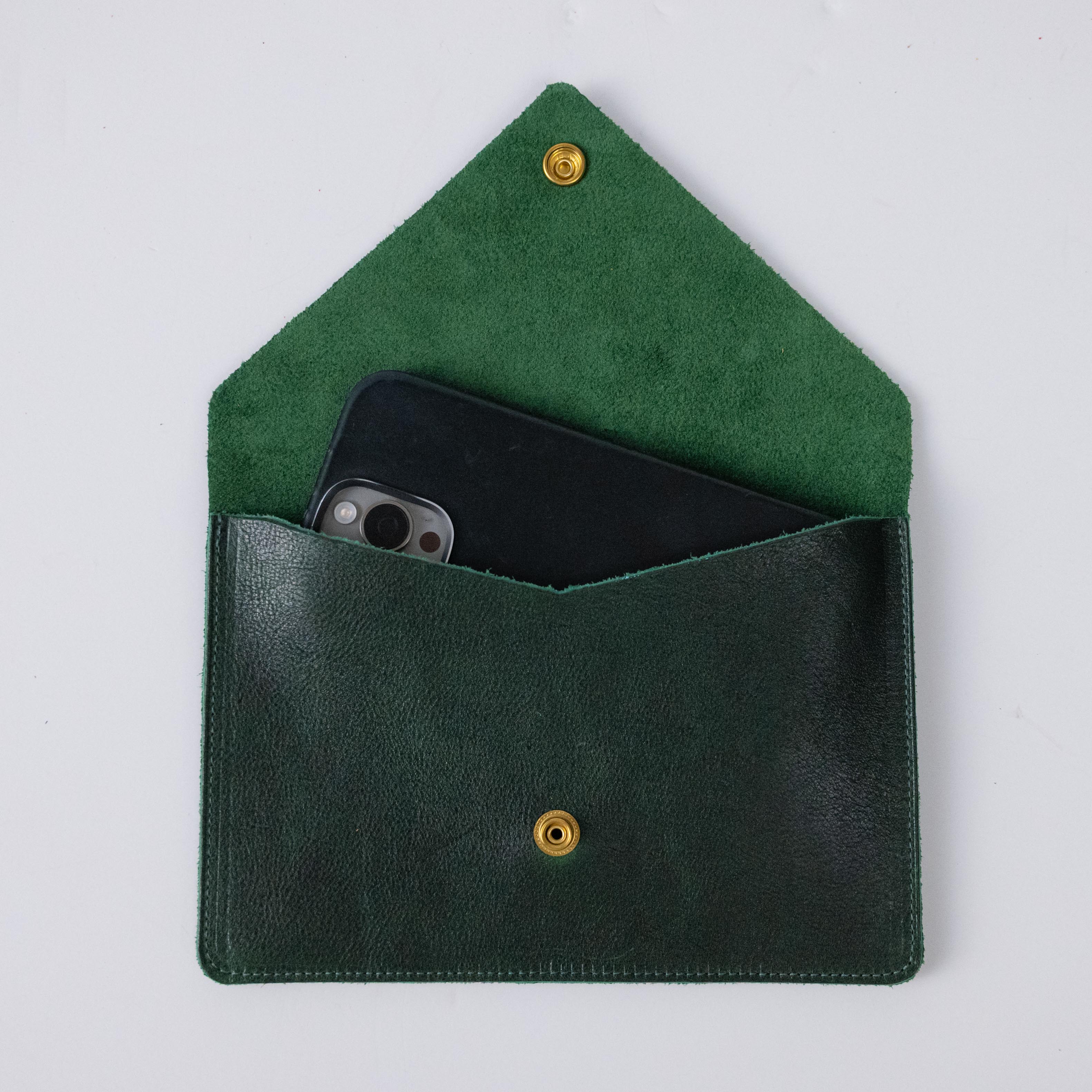 Green Bulldog Leather Clutch