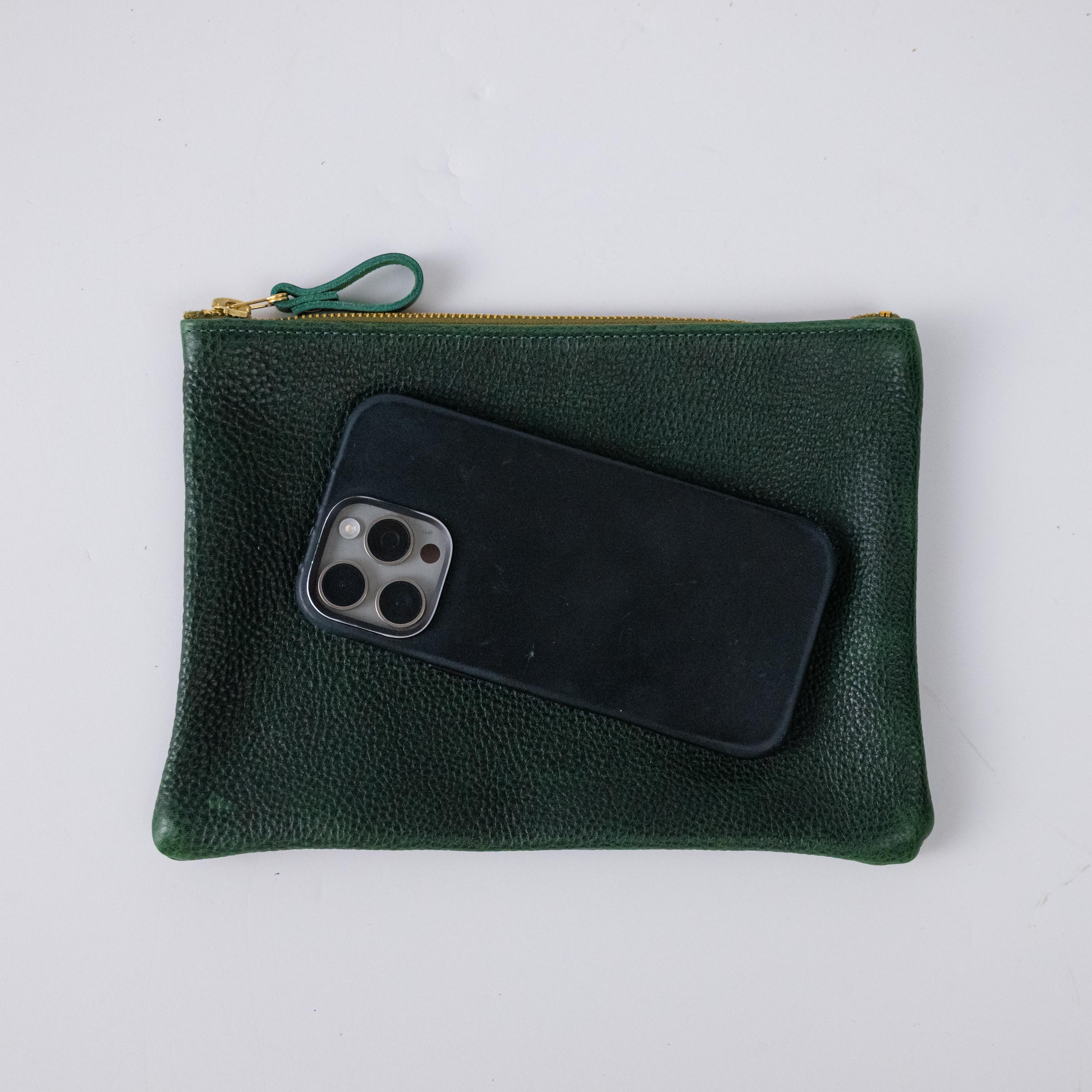 Green Bulldog Medium Zip Pouch