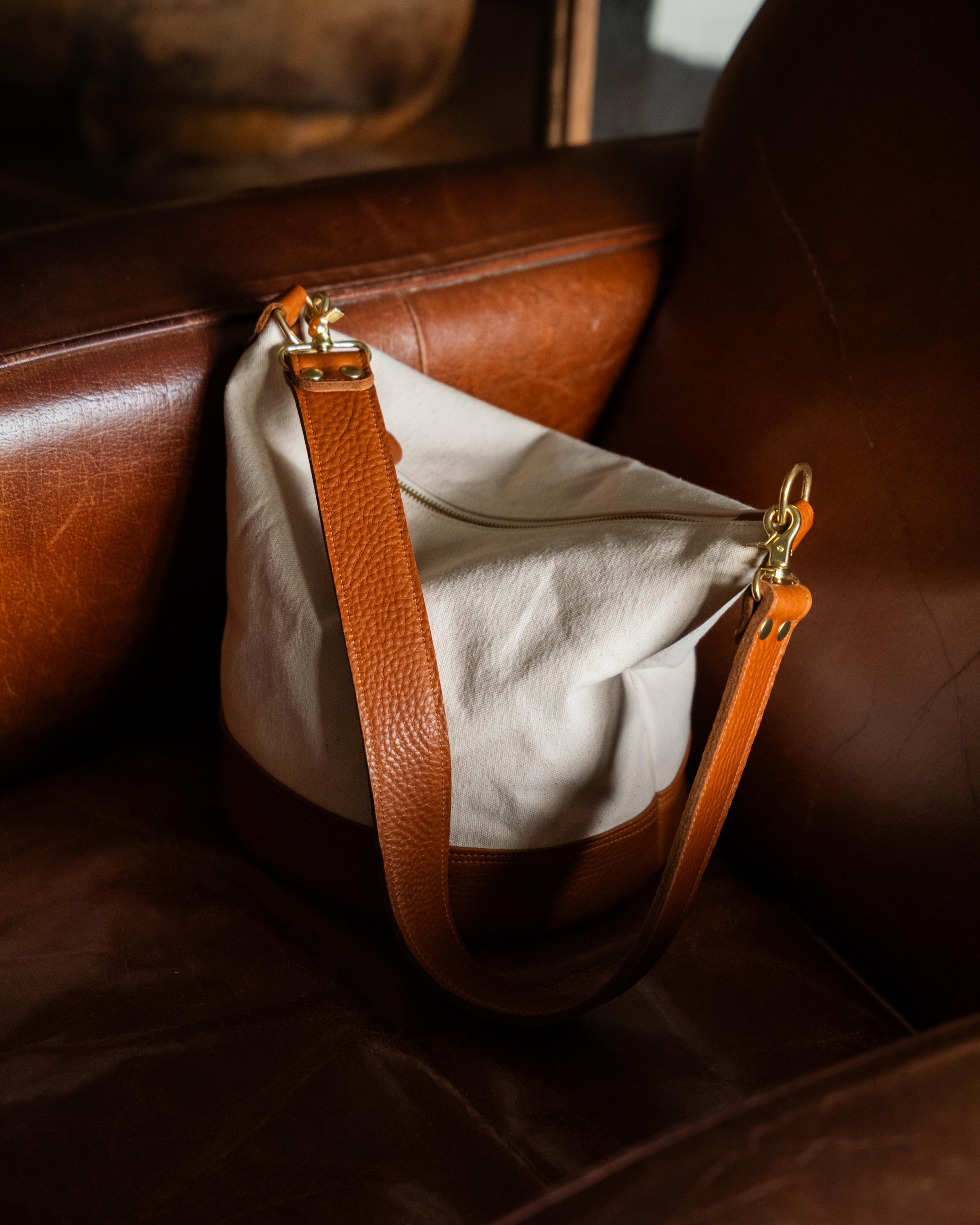 Canvas Zip-Top Bucket Bag