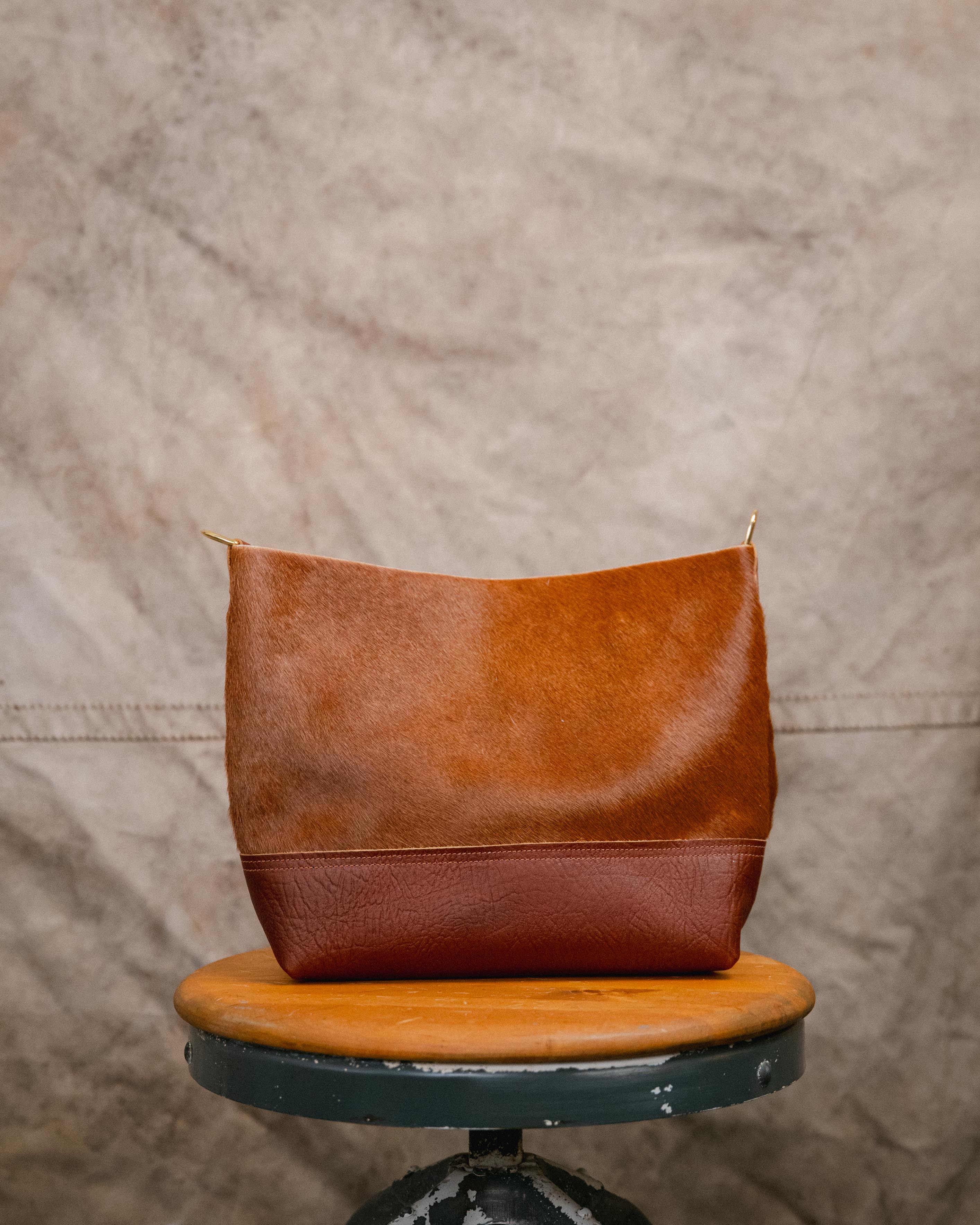 1943 Hair-on-Hide Mini Panel Tote with Raw Top and D-rings