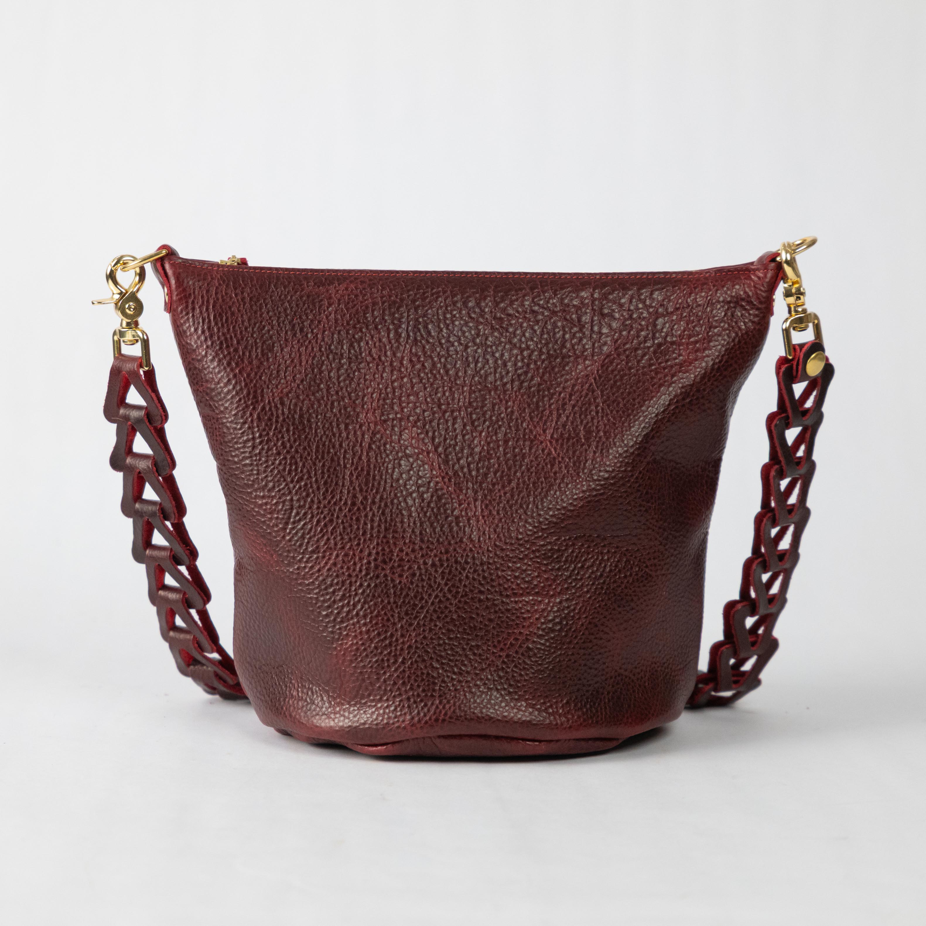 Dark Cherry Bulldog Zip-Top Bucket Bag Bundle