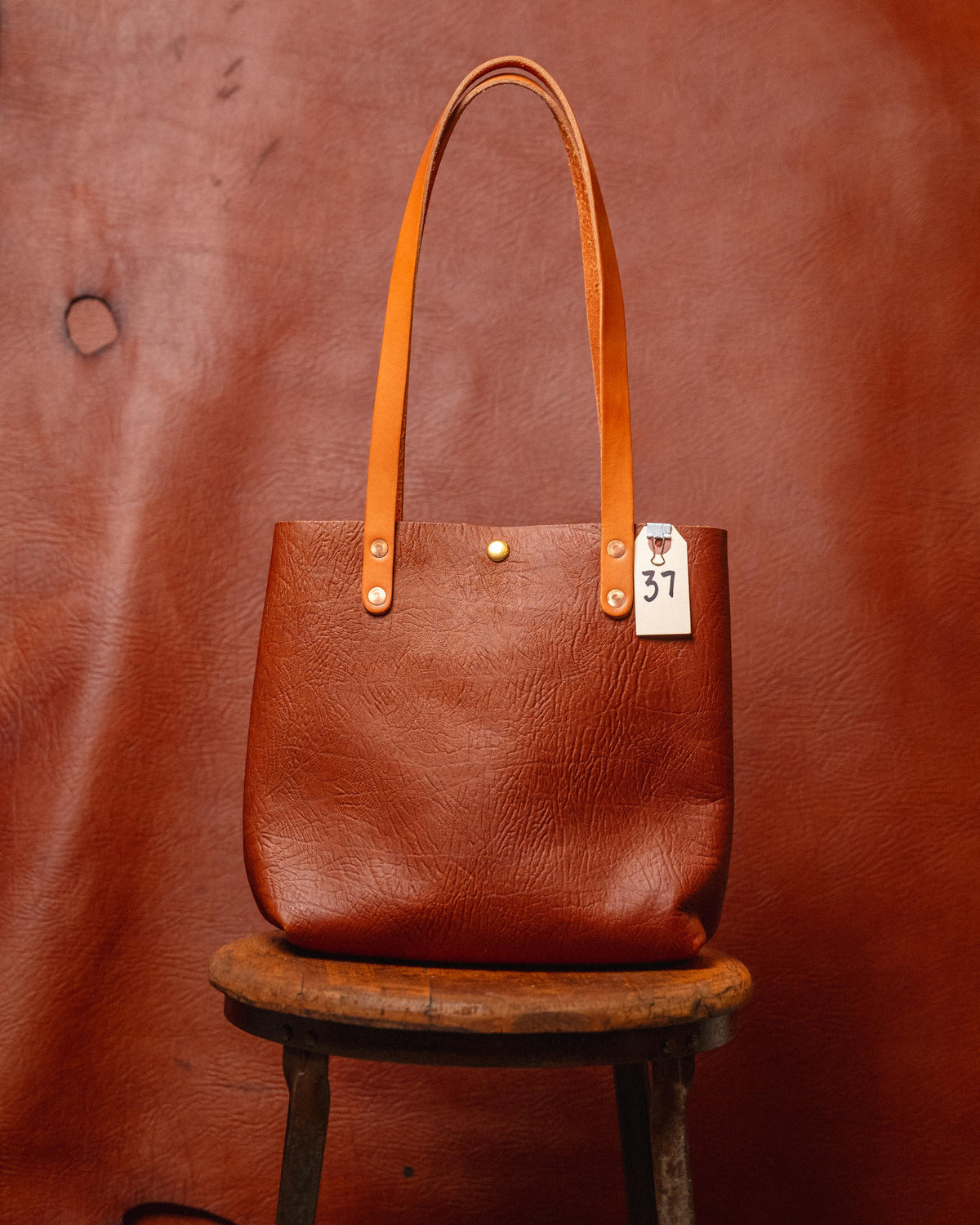 37. Tan Bison Mini Tote 11” Handles