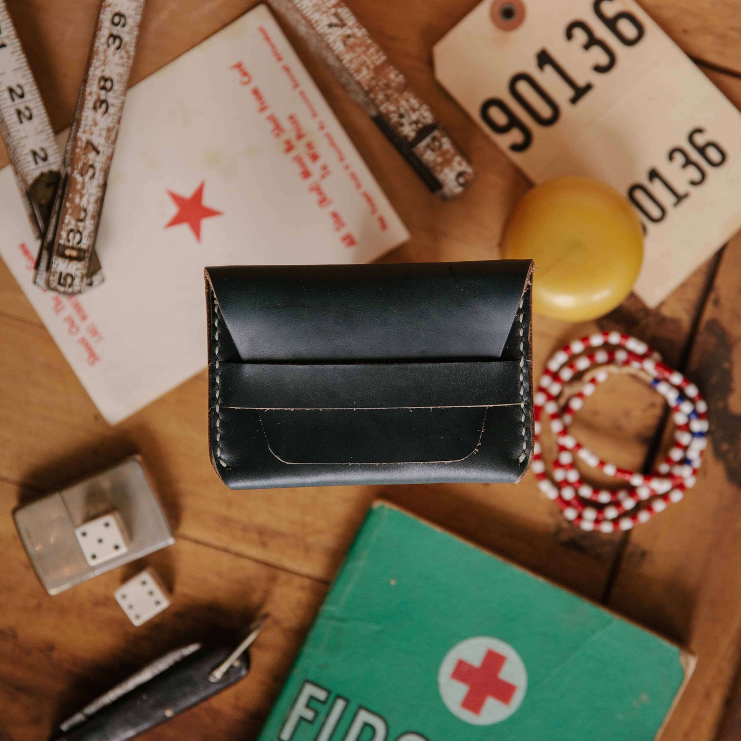 Navy Chromexcel Flap Wallet- mens leather wallet - handmade leather wallets at KMM & Co.