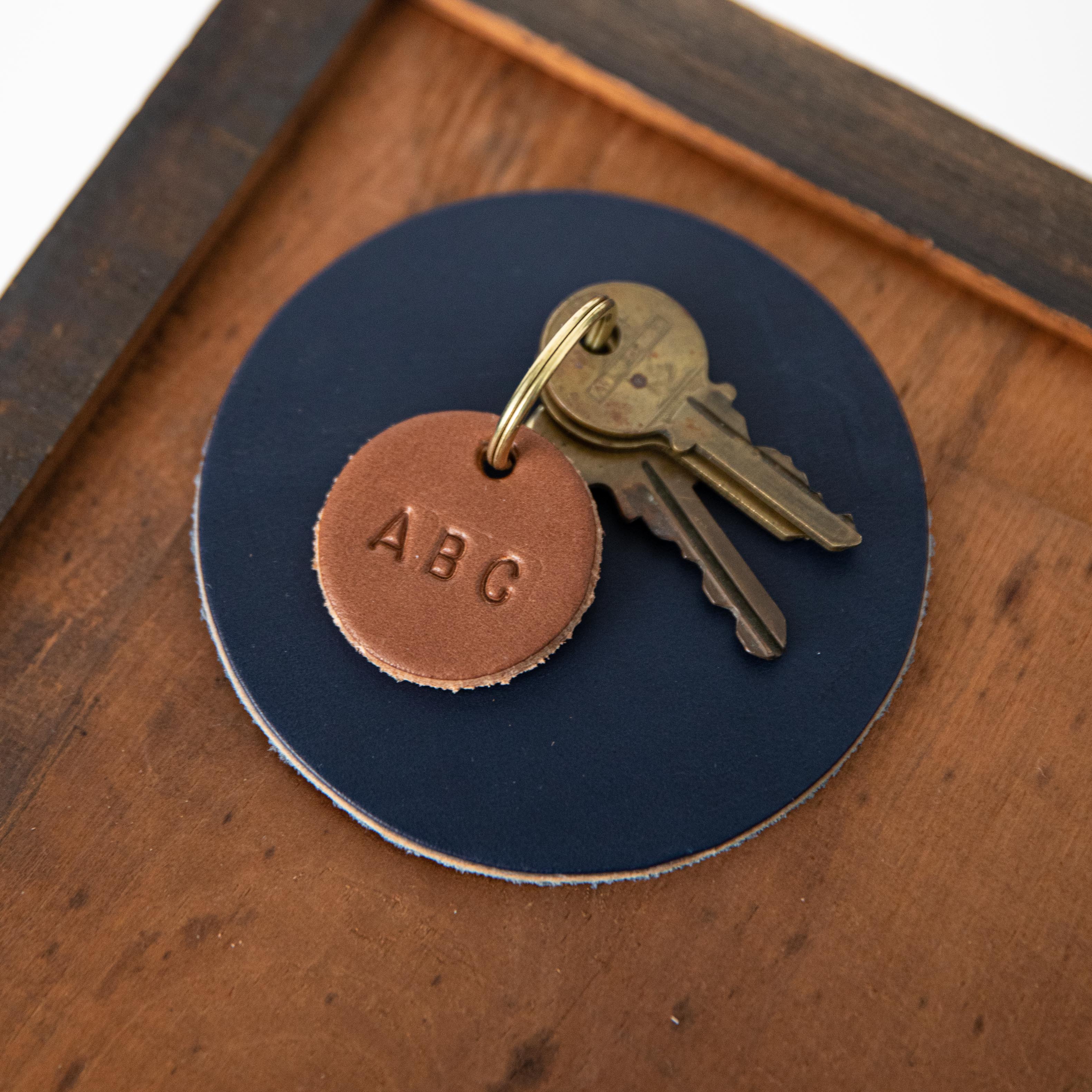 Navy Circle Key Fob- leather keychain - leather key holder - leather key fob - KMM & Co.