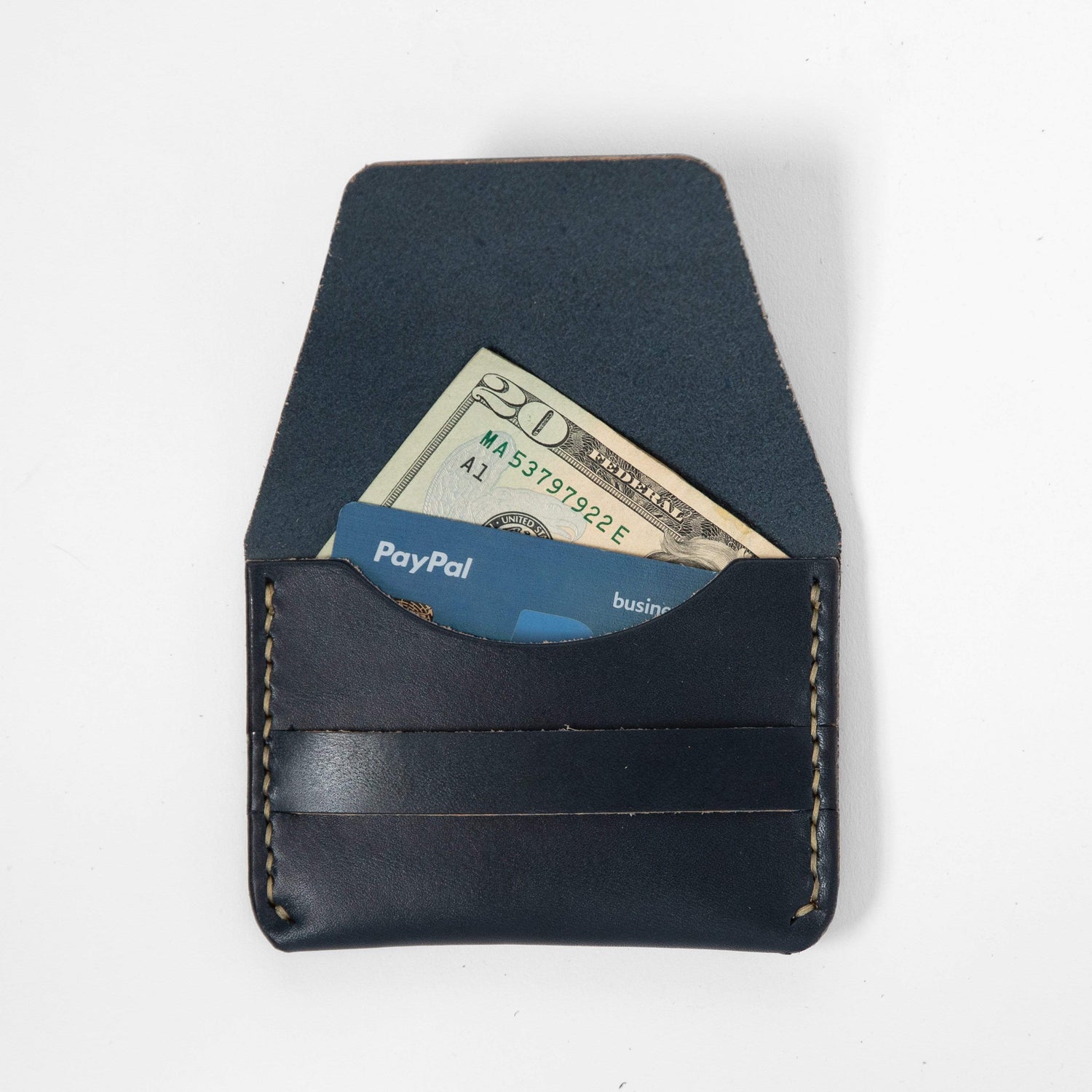 Navy Flap Wallet- mens leather wallet - handmade leather wallets at KMM & Co.