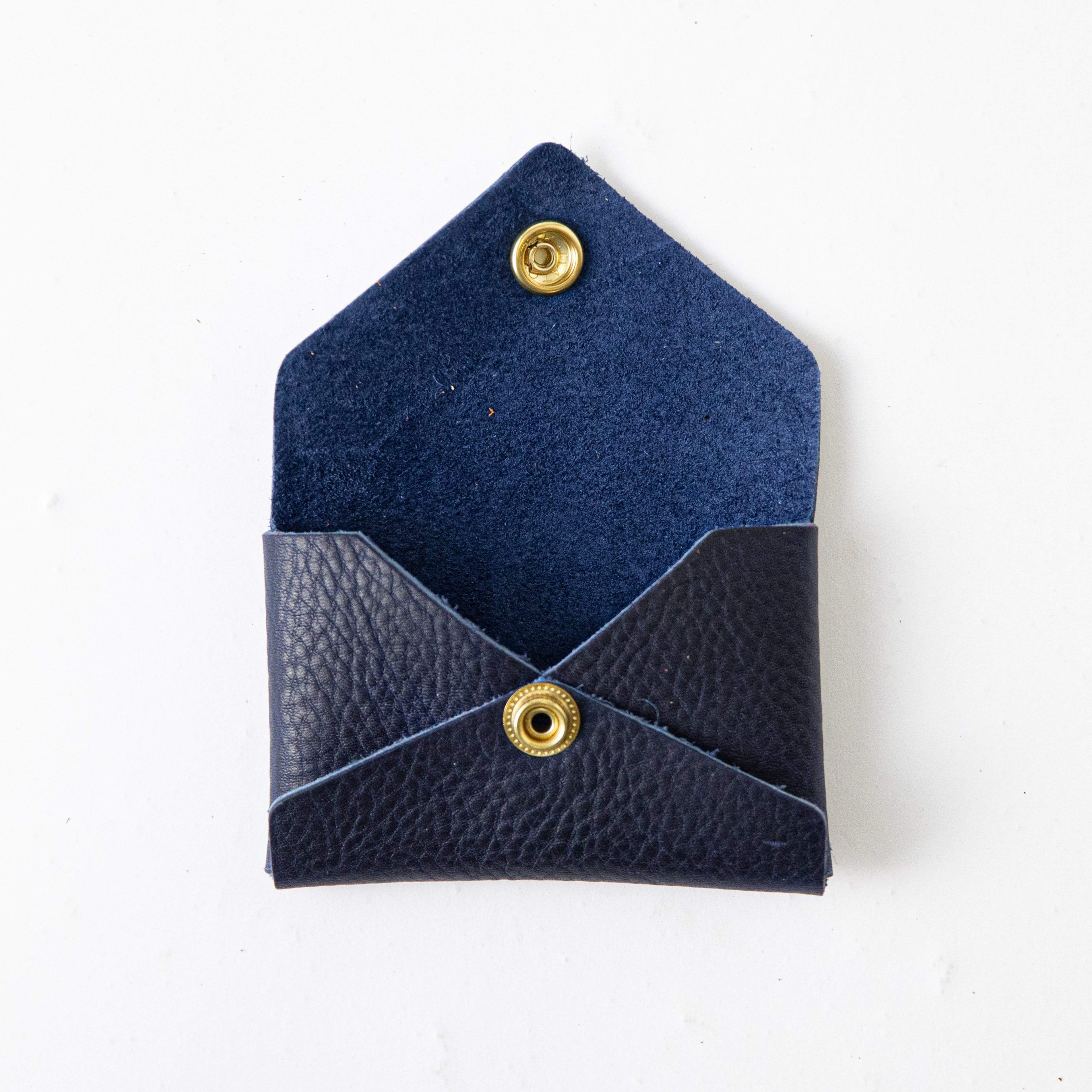 Navy Kodiak Card Envelope- card holder wallet - leather wallet made in America at KMM & Co.