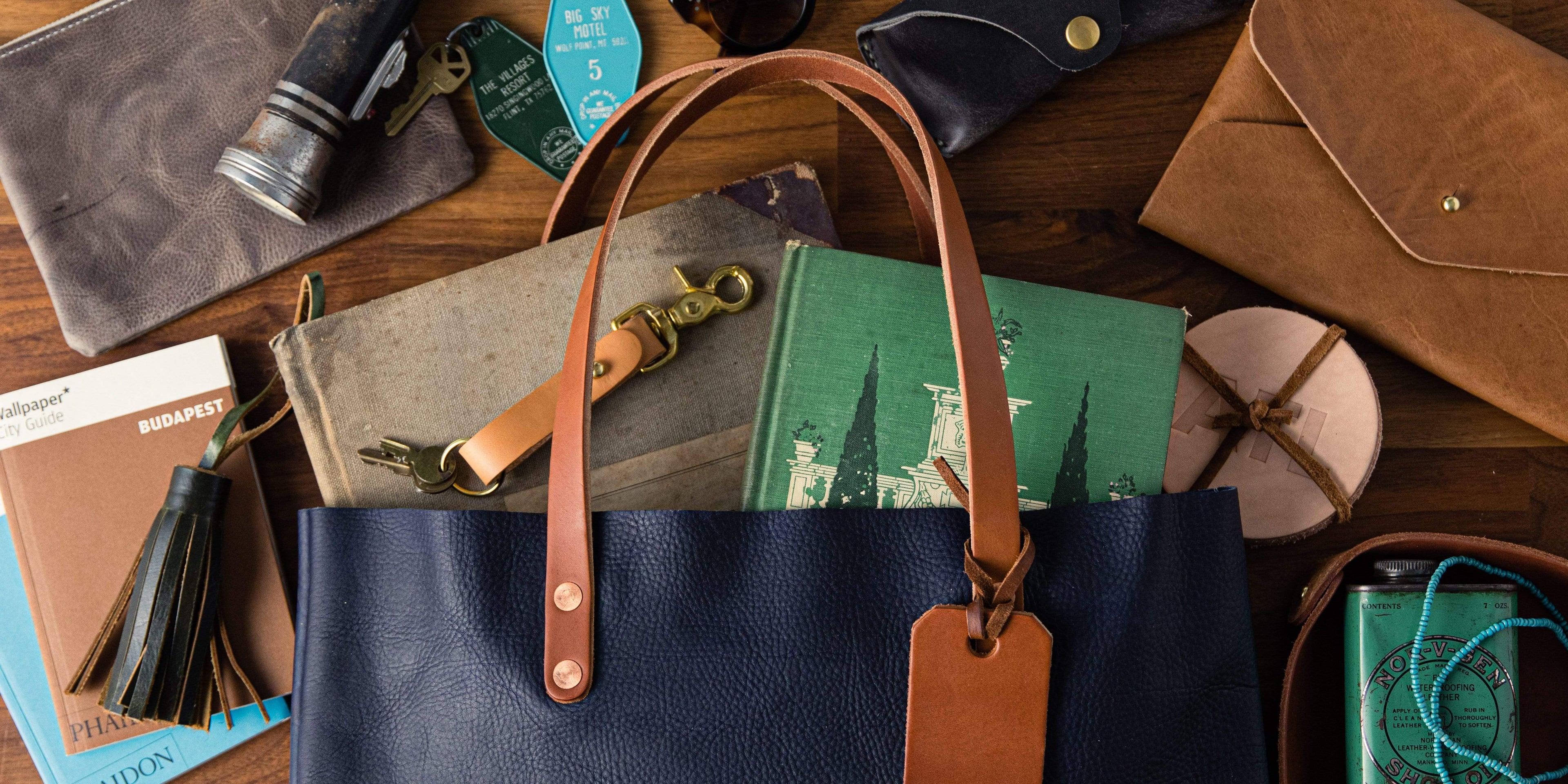 Navy Kodiak Tote- blue handbag handmade in America