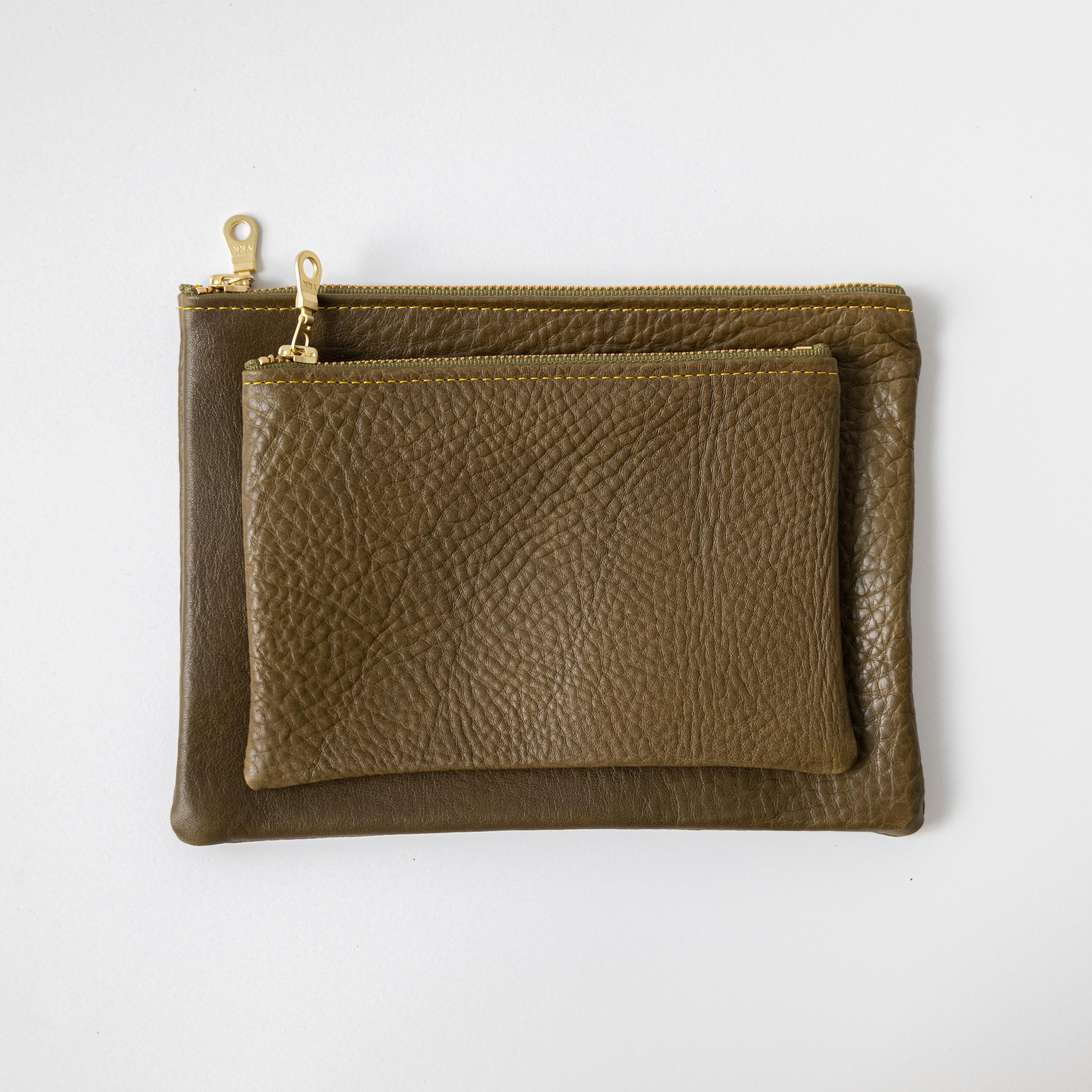 Olive Cypress Small Zip Pouch- small zipper pouch - leather zipper pouch - KMM & Co.