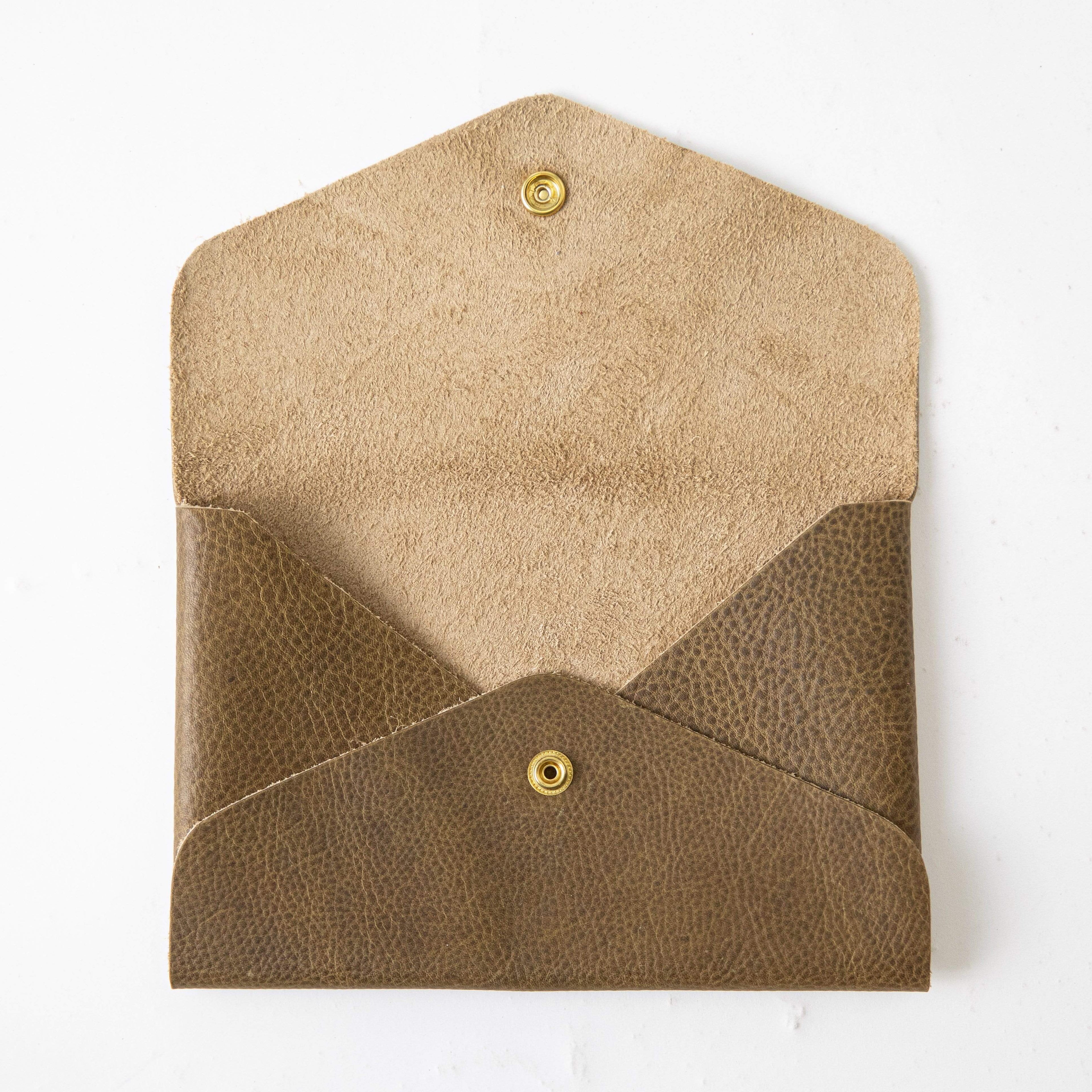 Olive Kodiak Envelope Clutch- leather clutch bag - handmade leather bags - KMM & Co.