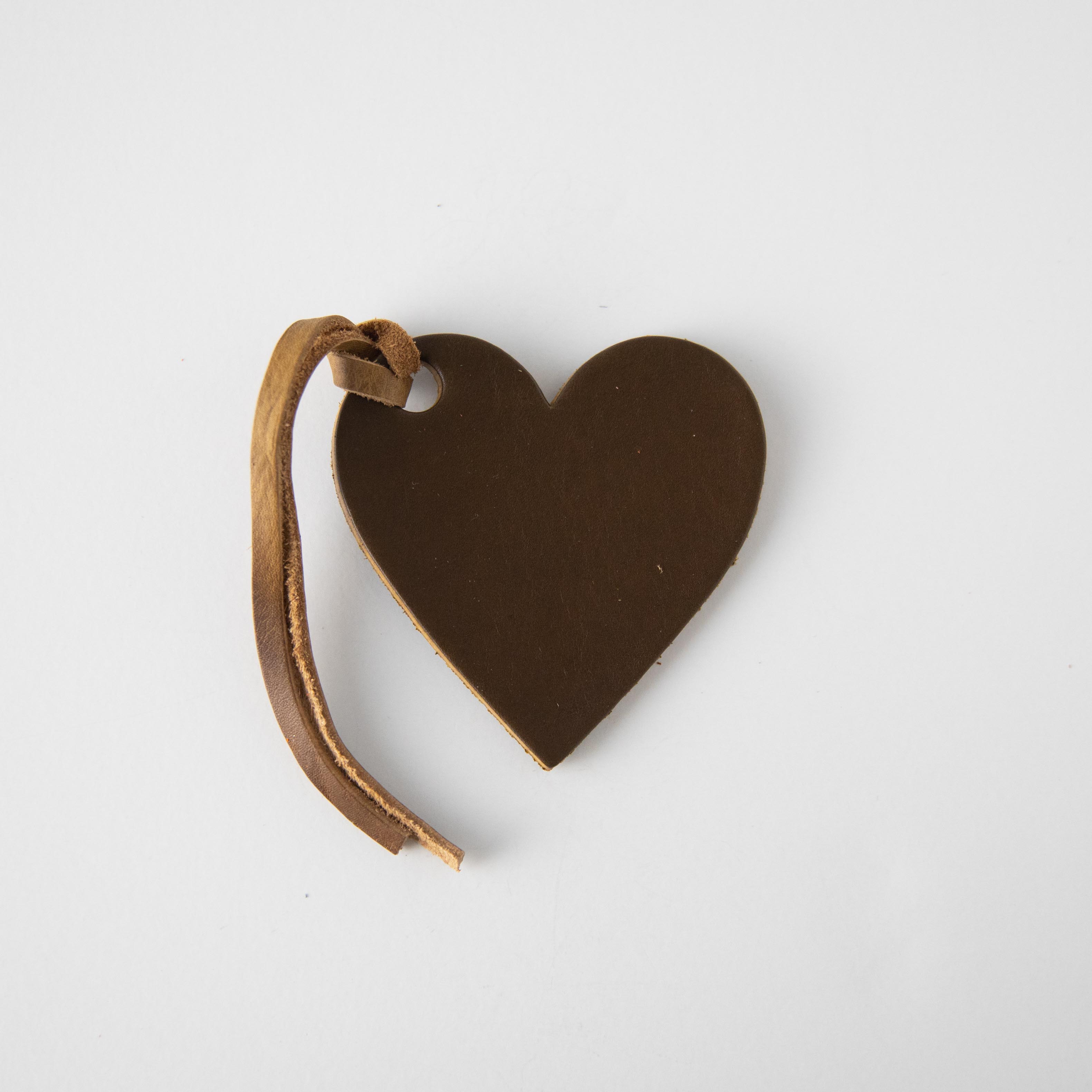 Olive Leather Heart Tag- personalized luggage tags - custom luggage tags - KMM & Co.