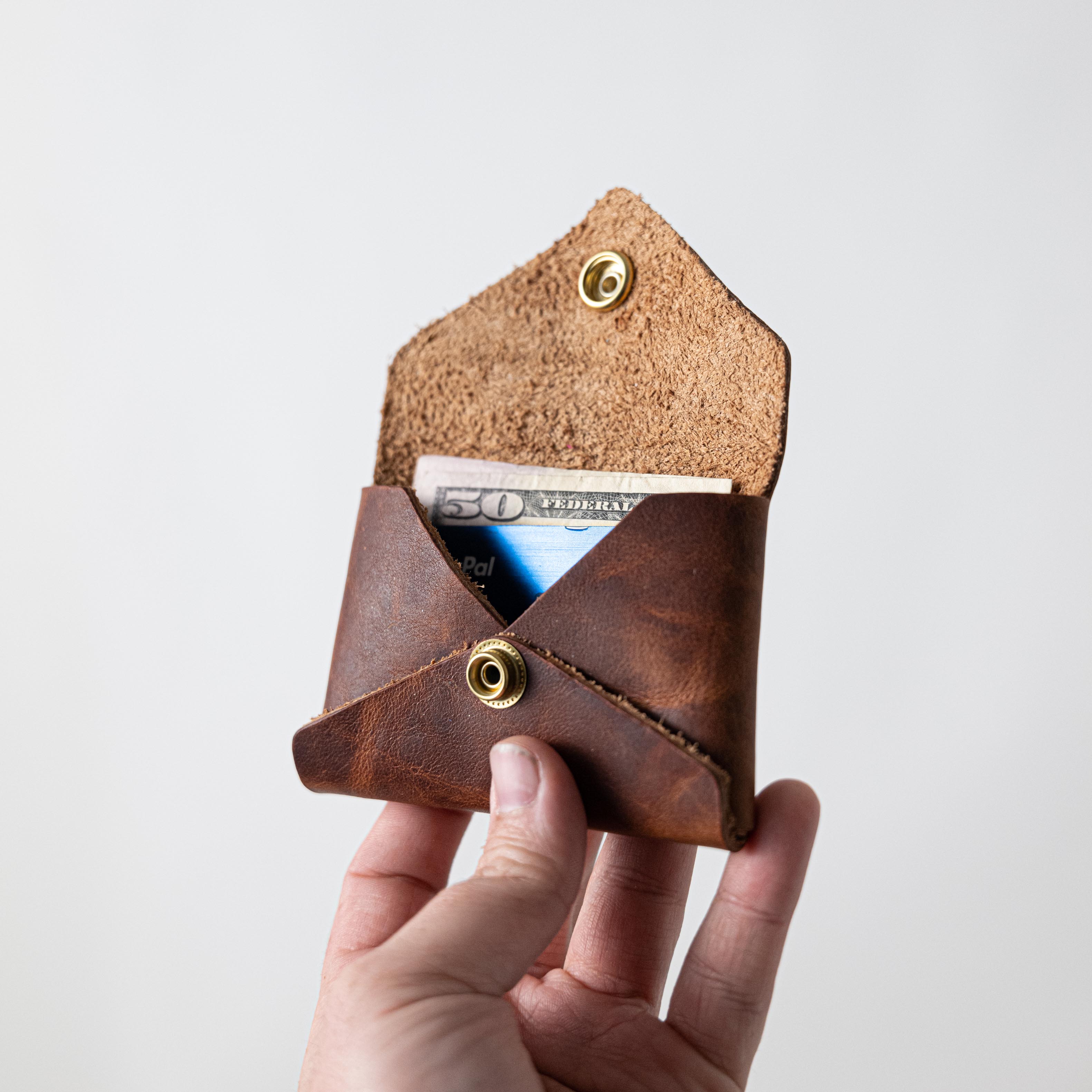 Original Bison Card Envelope- card holder wallet - leather wallet made in America at KMM & Co.