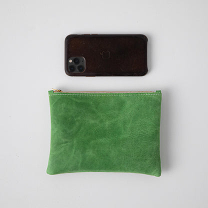 Palm Green Small Zip Pouch- small zipper pouch - leather zipper pouch - KMM &amp; Co.