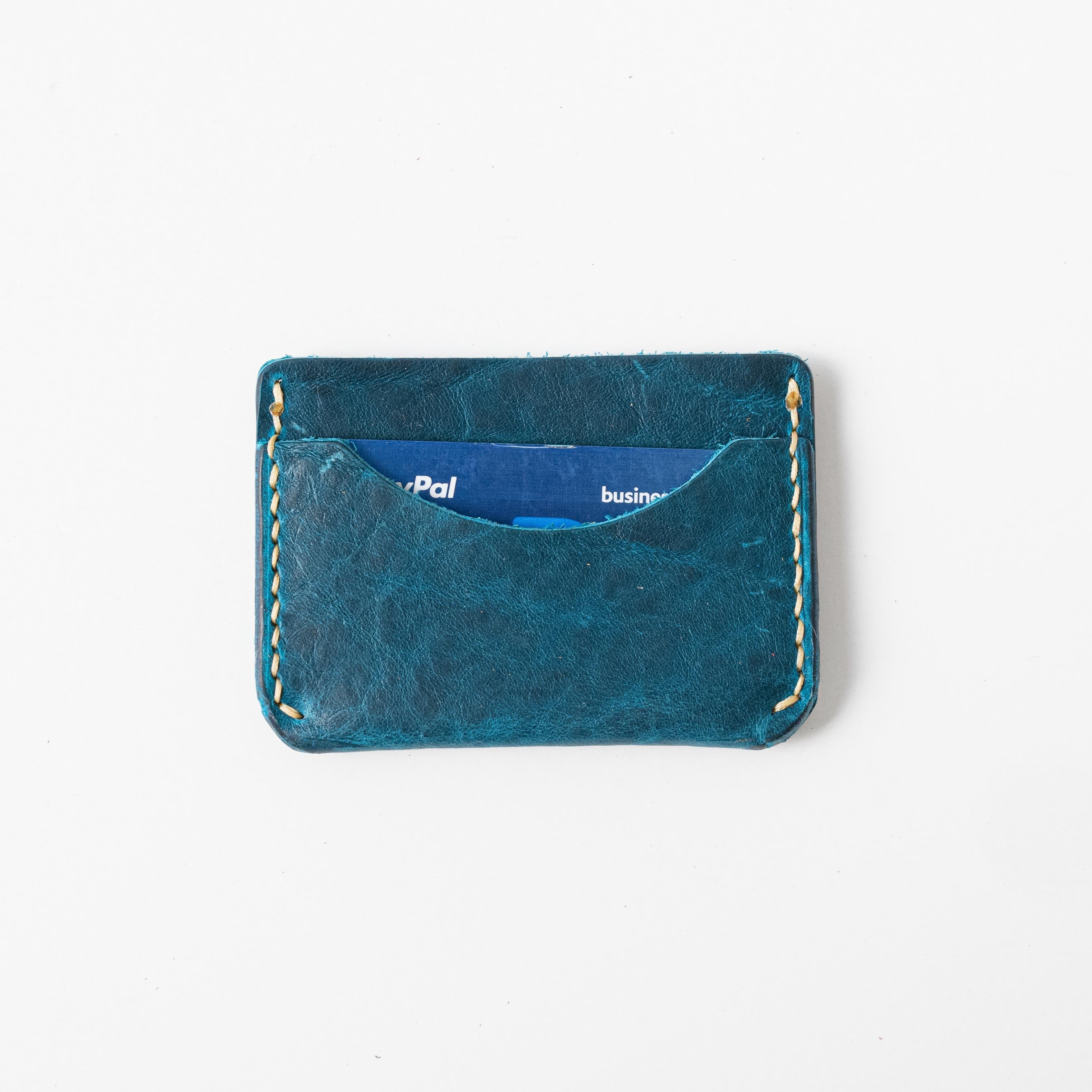 Petrol Blue Bison Card Case- mens leather wallet - leather wallets for women - KMM & Co.