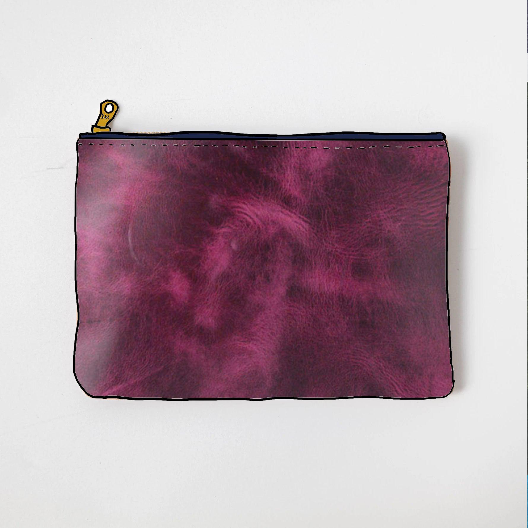 Purple Cheaha Medium Zip Pouch- leather zipper pouch - KMM &amp; Co.