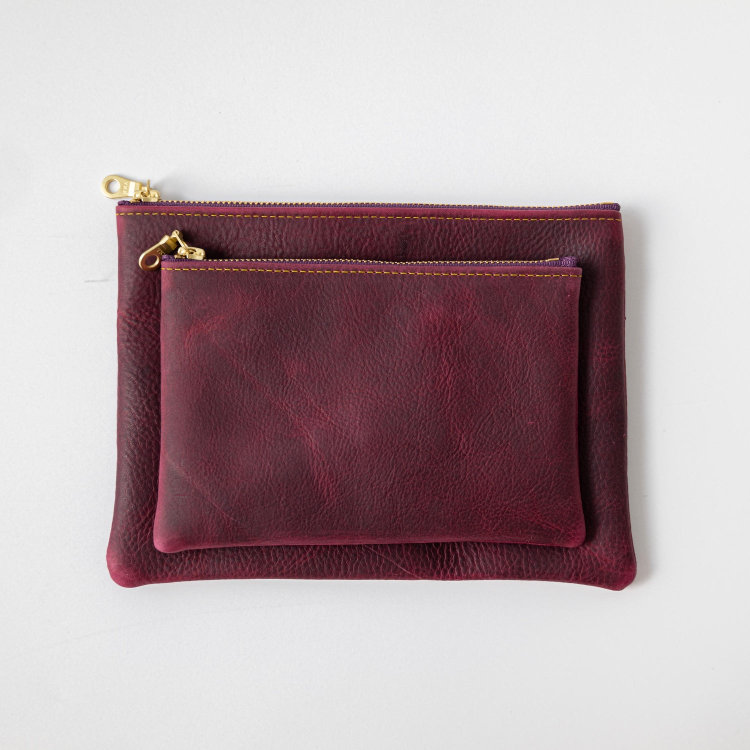 Purple Kodiak Medium Zip Pouch- leather zipper pouch - KMM & Co.