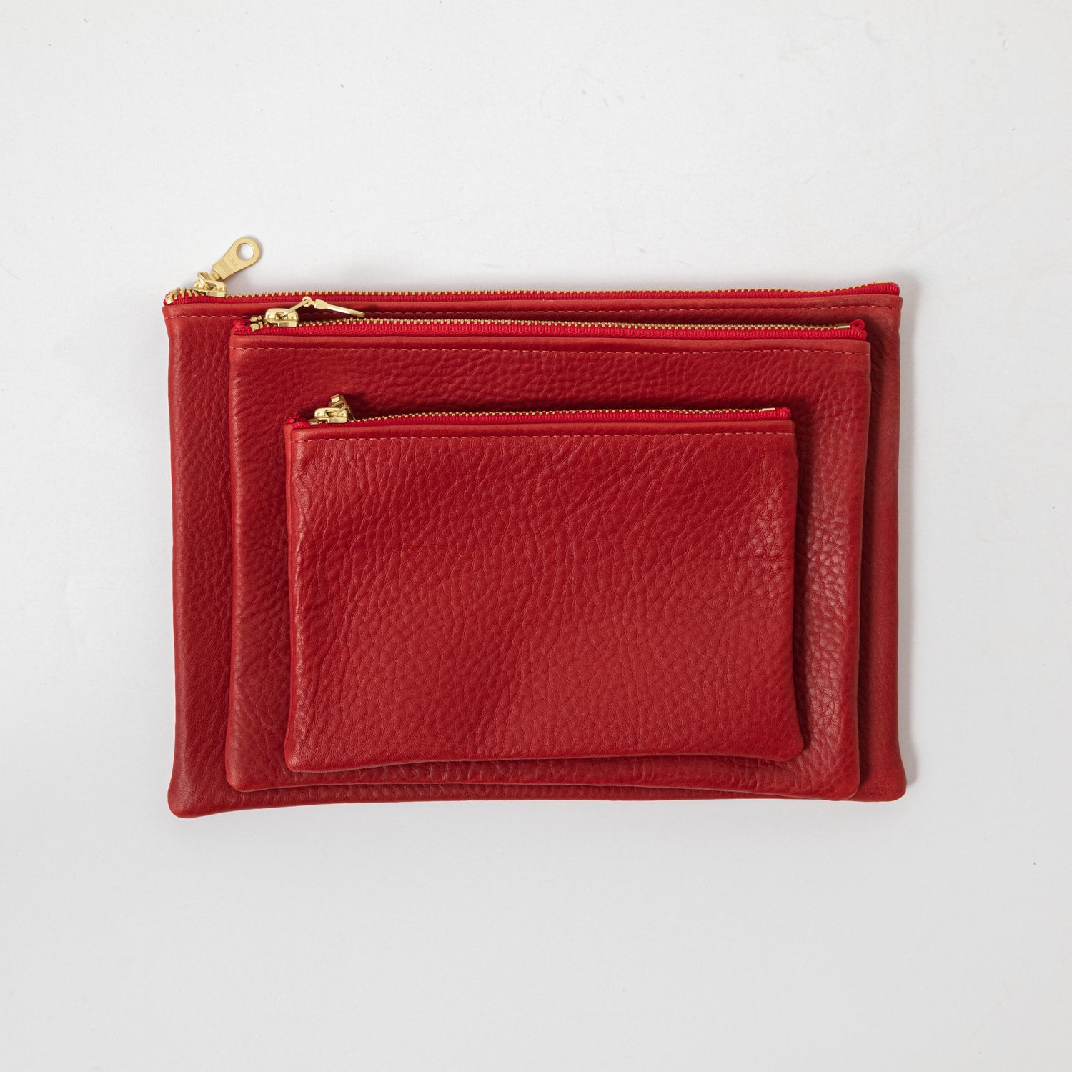 Red Cypress Medium Zip Pouch- leather zipper pouch - KMM & Co.