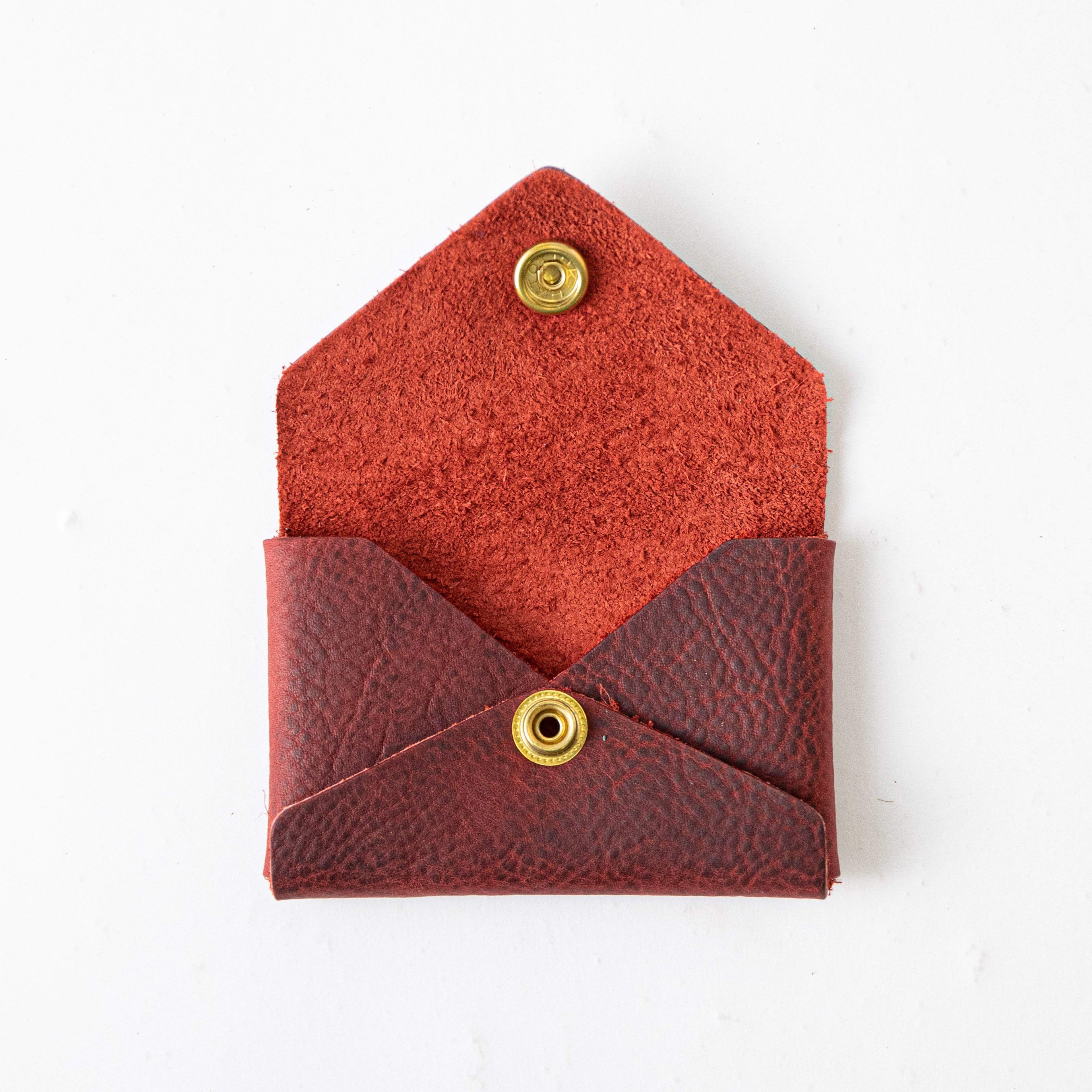 Red Kodiak Card Envelope- card holder wallet - leather wallet made in America at KMM & Co.