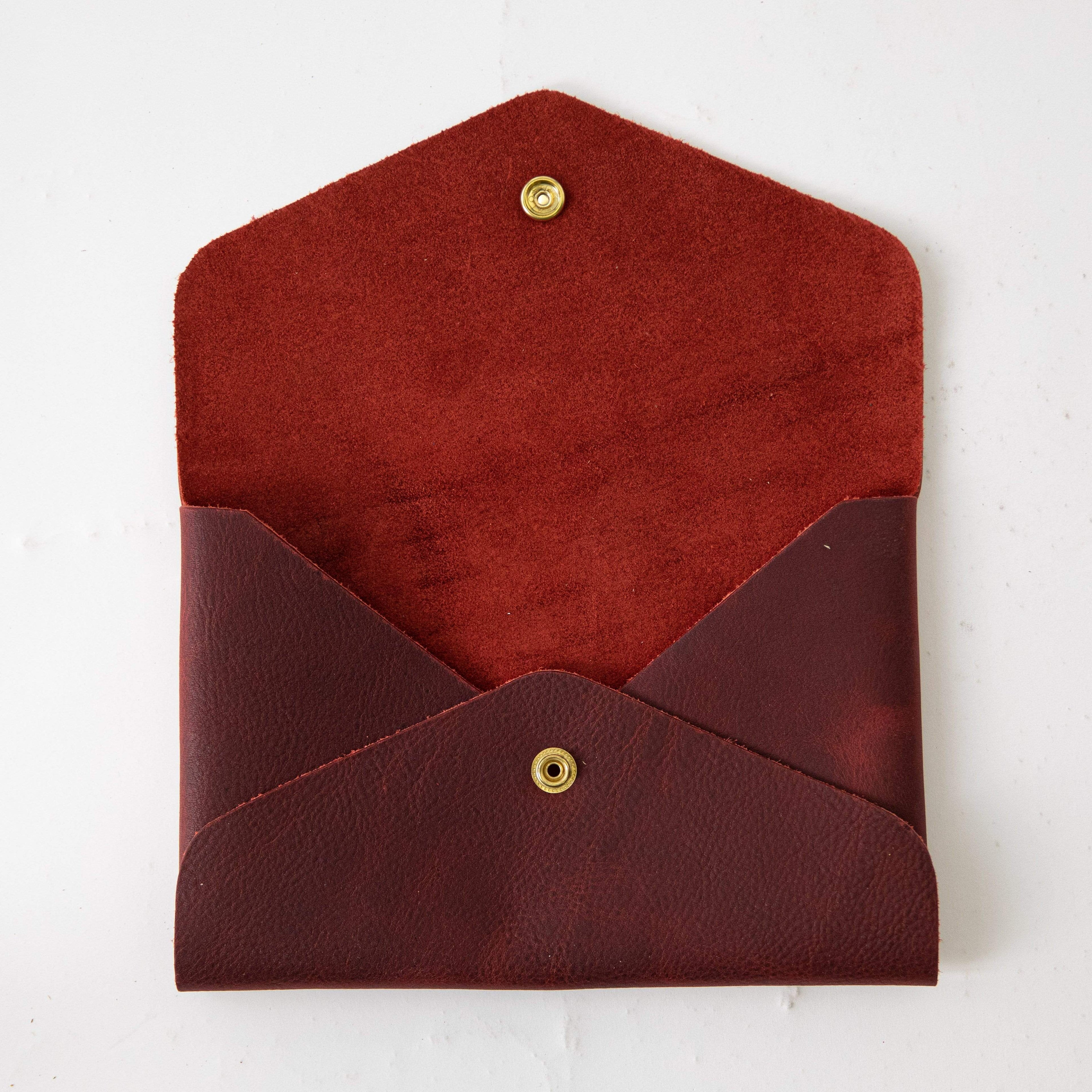 Red Kodiak Envelope Clutch- leather clutch bag - handmade leather bags - KMM & Co.