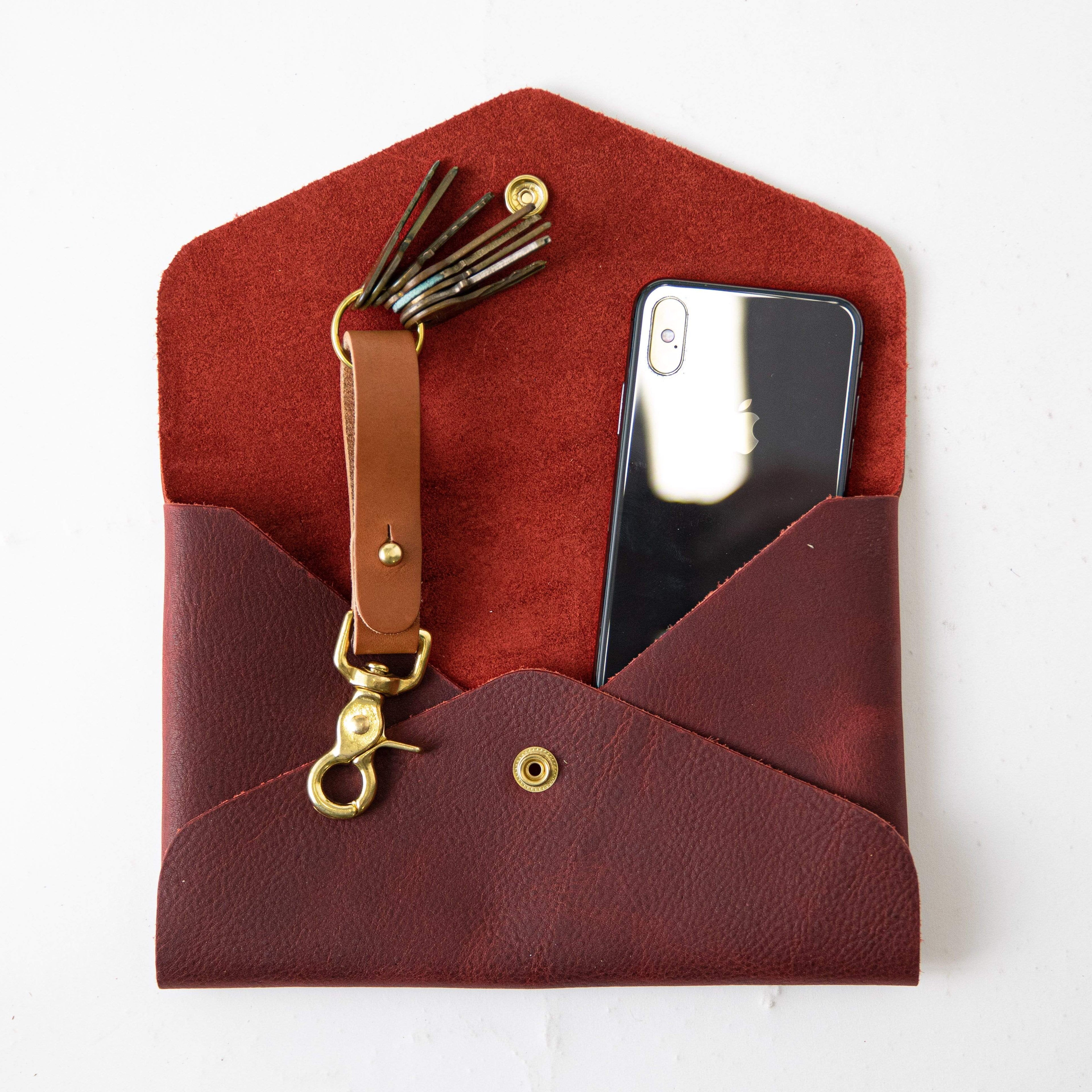 Red Kodiak Envelope Clutch- leather clutch bag - handmade leather bags - KMM & Co.