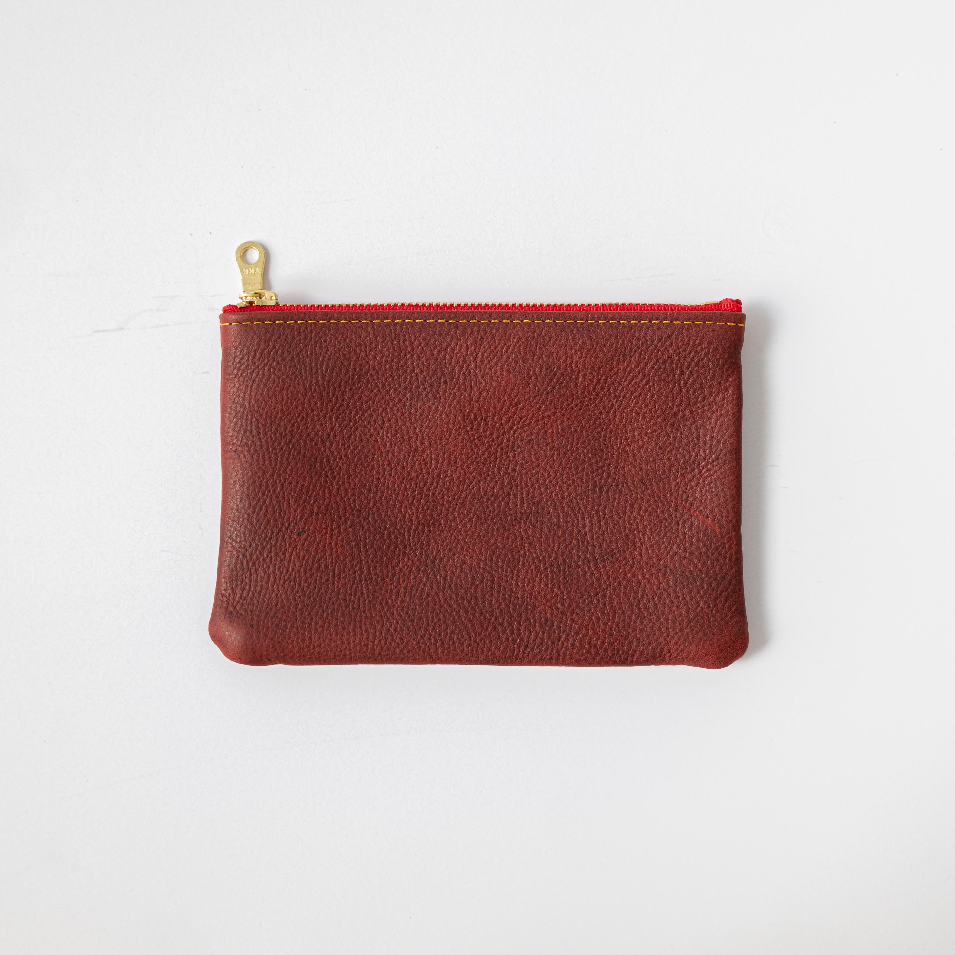 Red Kodiak Small Zip Pouch- small zipper pouch - leather zipper pouch - KMM &amp; Co.