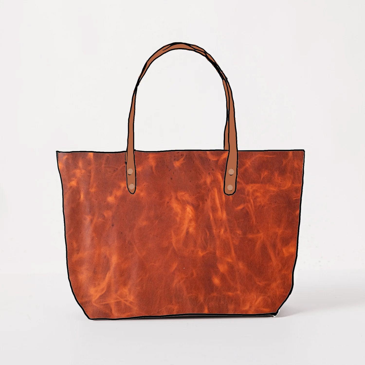 S&D English Tan Derby East West Tote- brown tote bag handmade in America