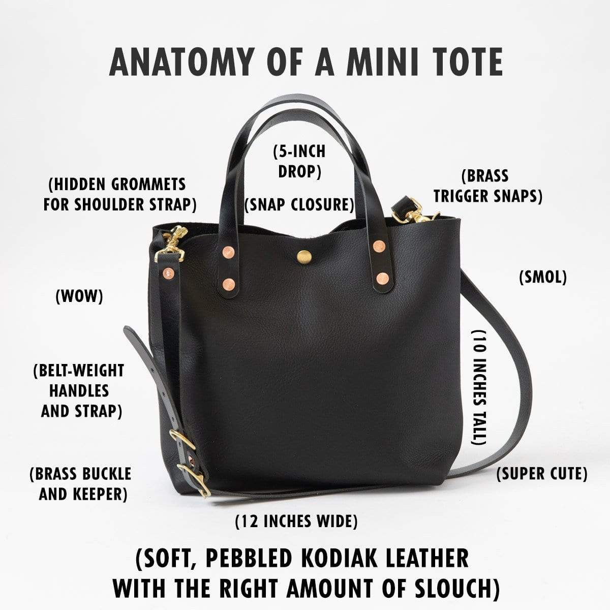Scratch-and-Dent Black Kodiak Mini Tote- black small tote bags handmade in America