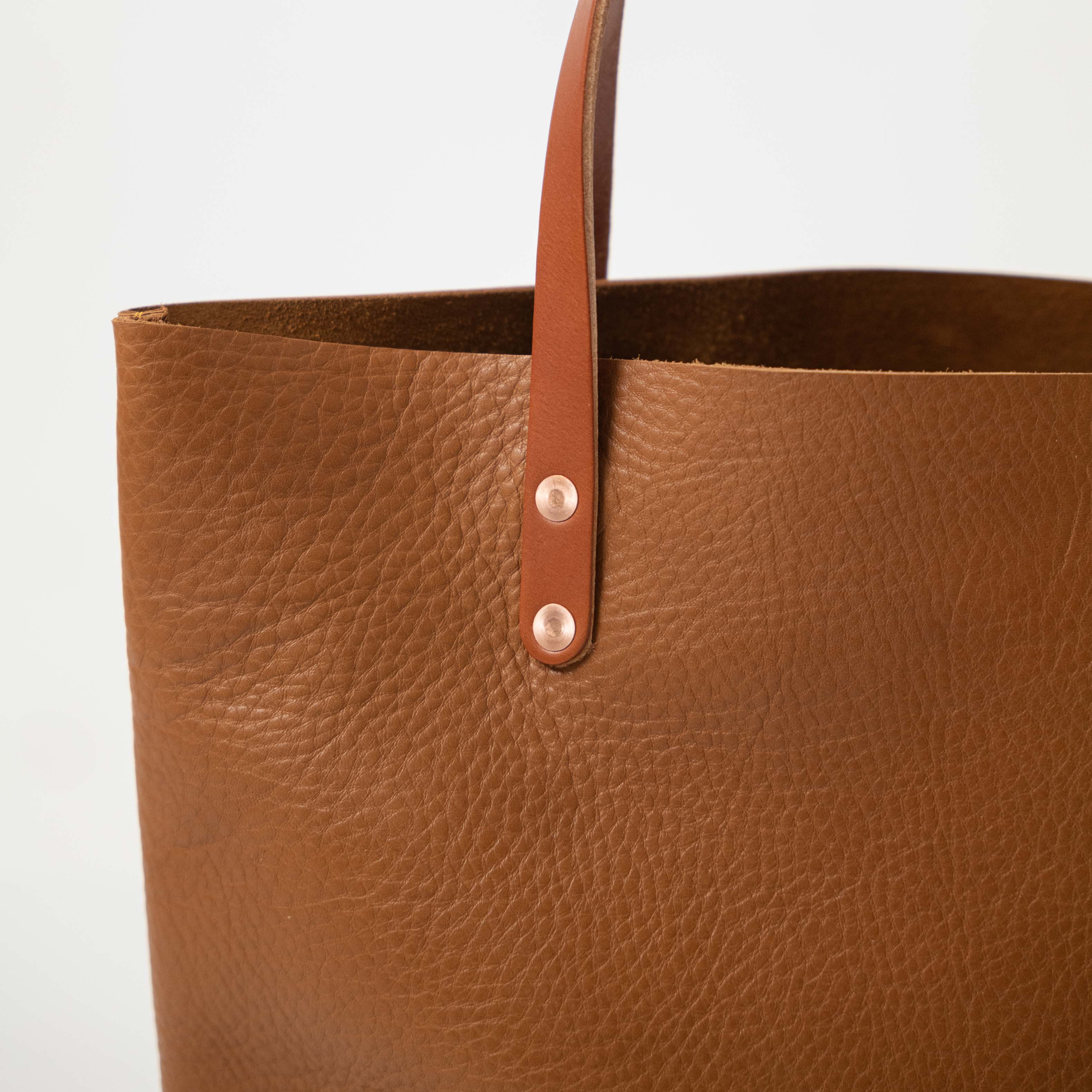 Scratch-and-Dent Cognac Cypress Tote- cognac tote bag handmade in America