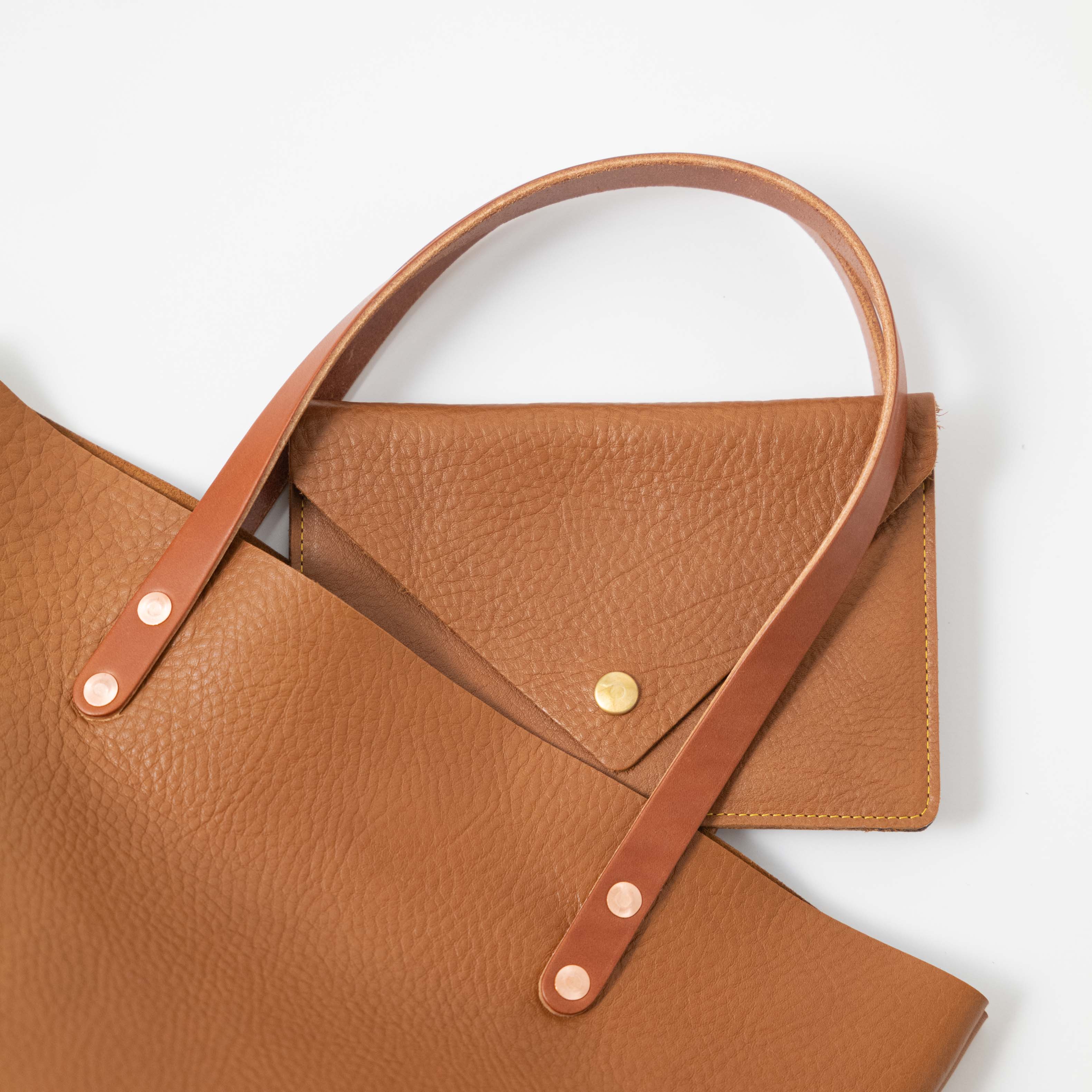 Scratch-and-Dent Cognac Cypress Tote- cognac tote bag handmade in America