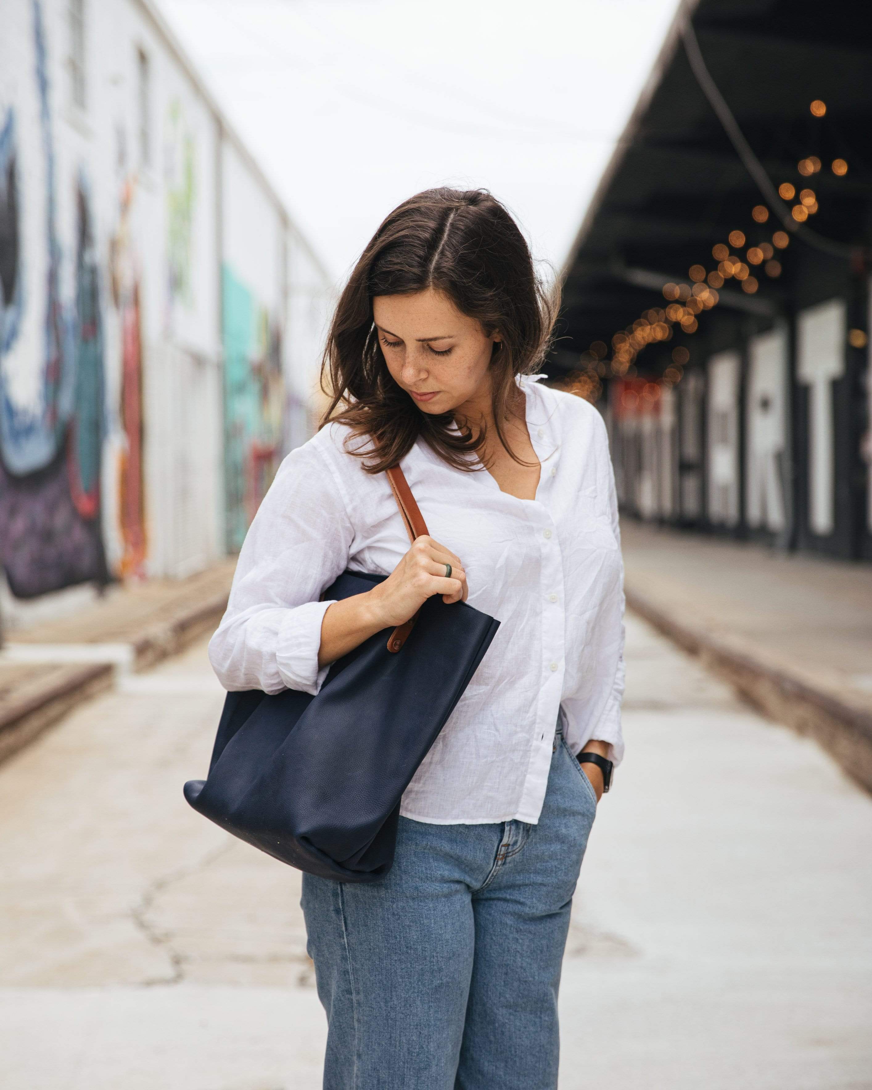 Scratch-and-Dent Navy Kodiak Tote- blue handbag handmade in America