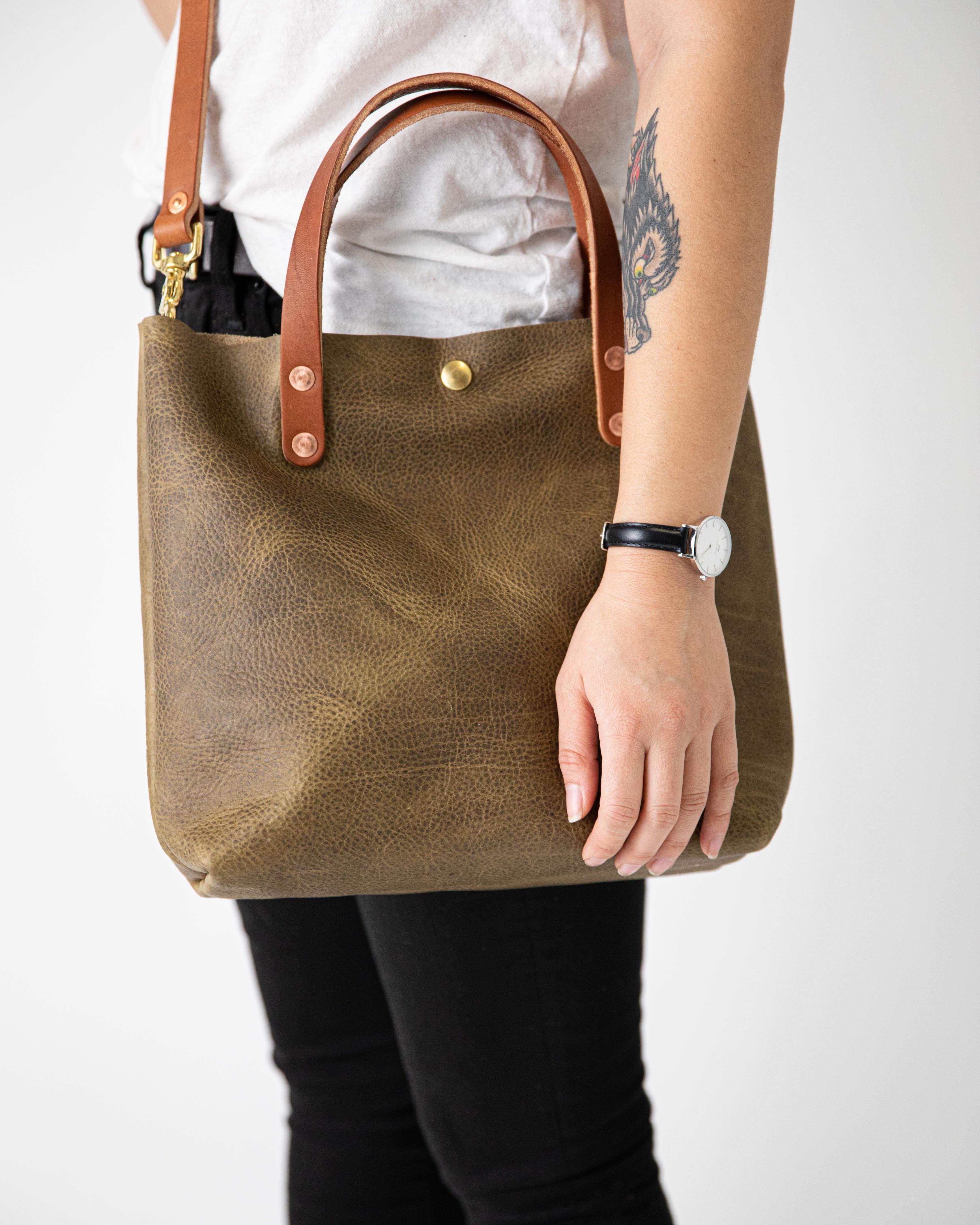 Scratch-and-Dent Olive Kodiak Mini Tote- olive green small tote bags handmade in America