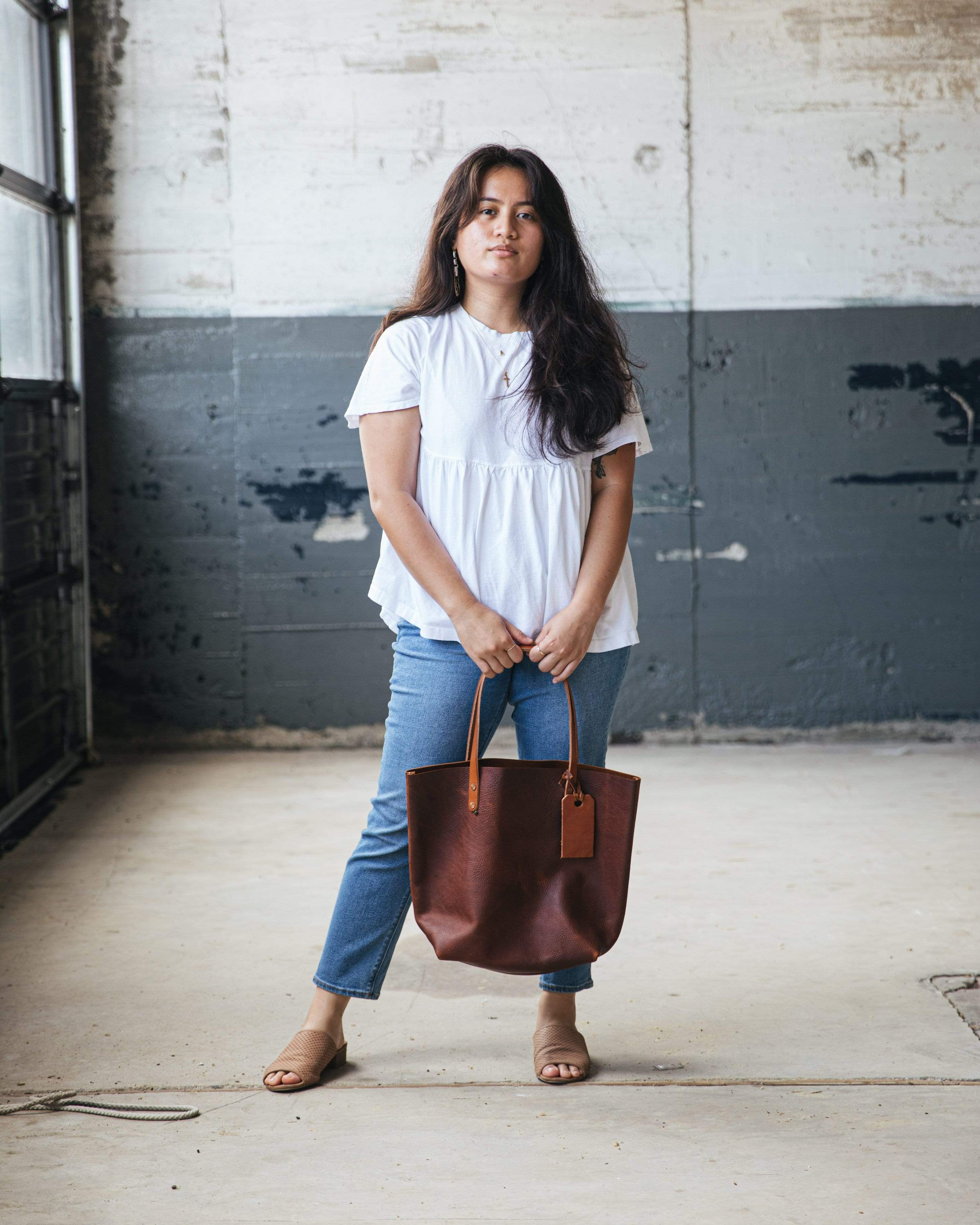Scratch-and-Dent Tan Kodiak Tote- tan leather bag handmade in America