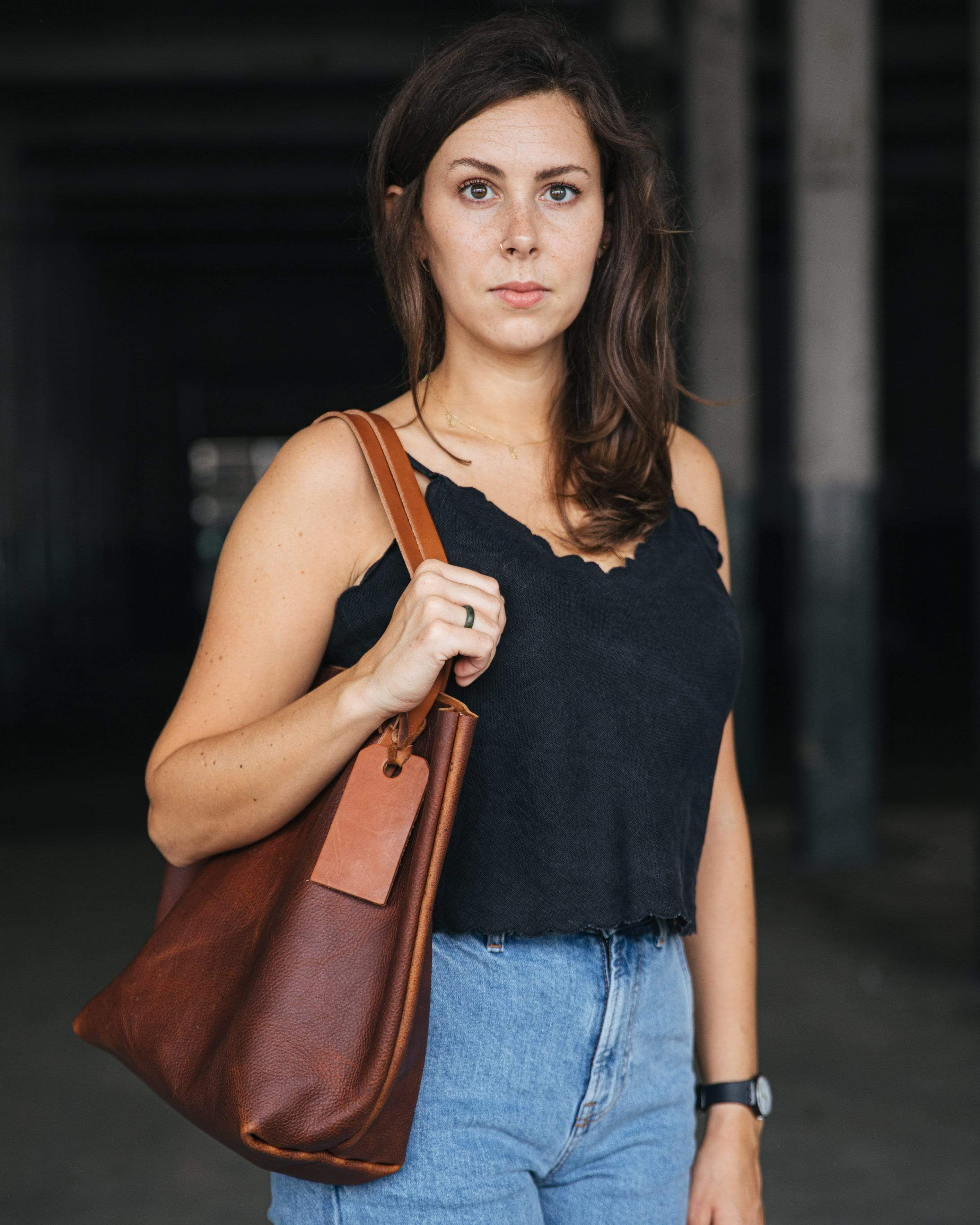 Scratch-and-Dent Tan Kodiak Tote- tan leather bag handmade in America