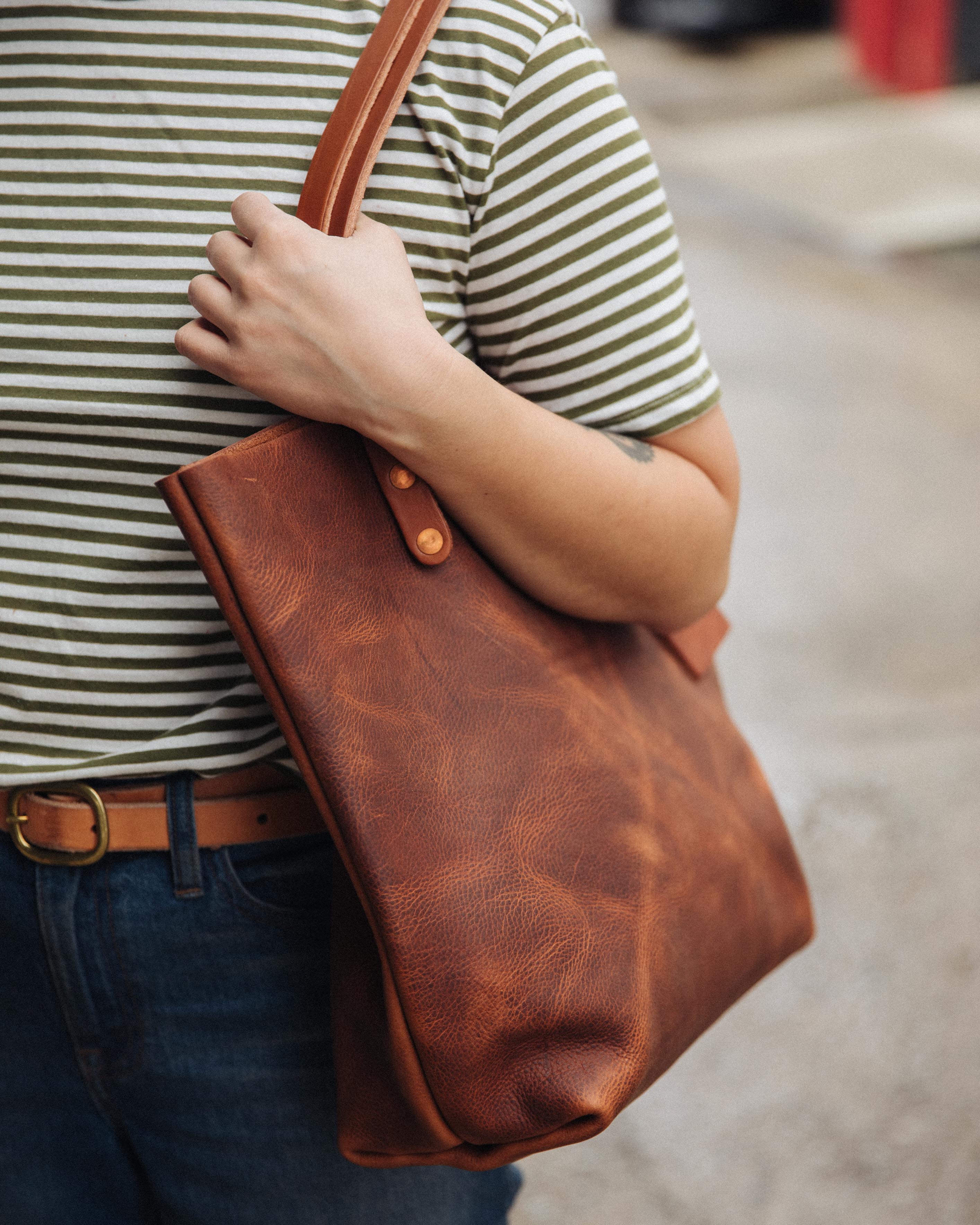 Scratch-and-Dent Tan Kodiak Tote- tan leather bag handmade in America