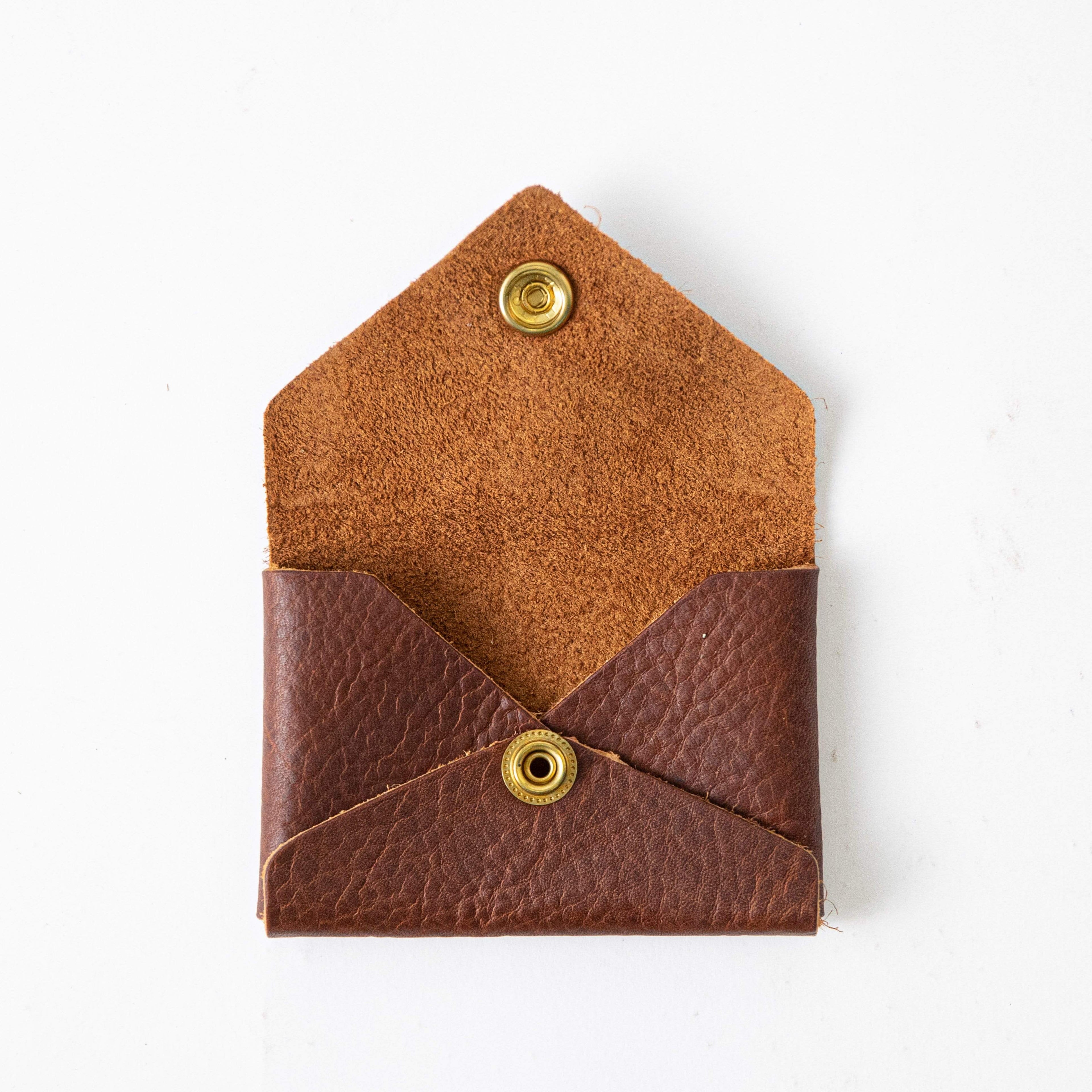 Tan Kodiak Card Envelope- card holder wallet - leather wallet made in America at KMM & Co.