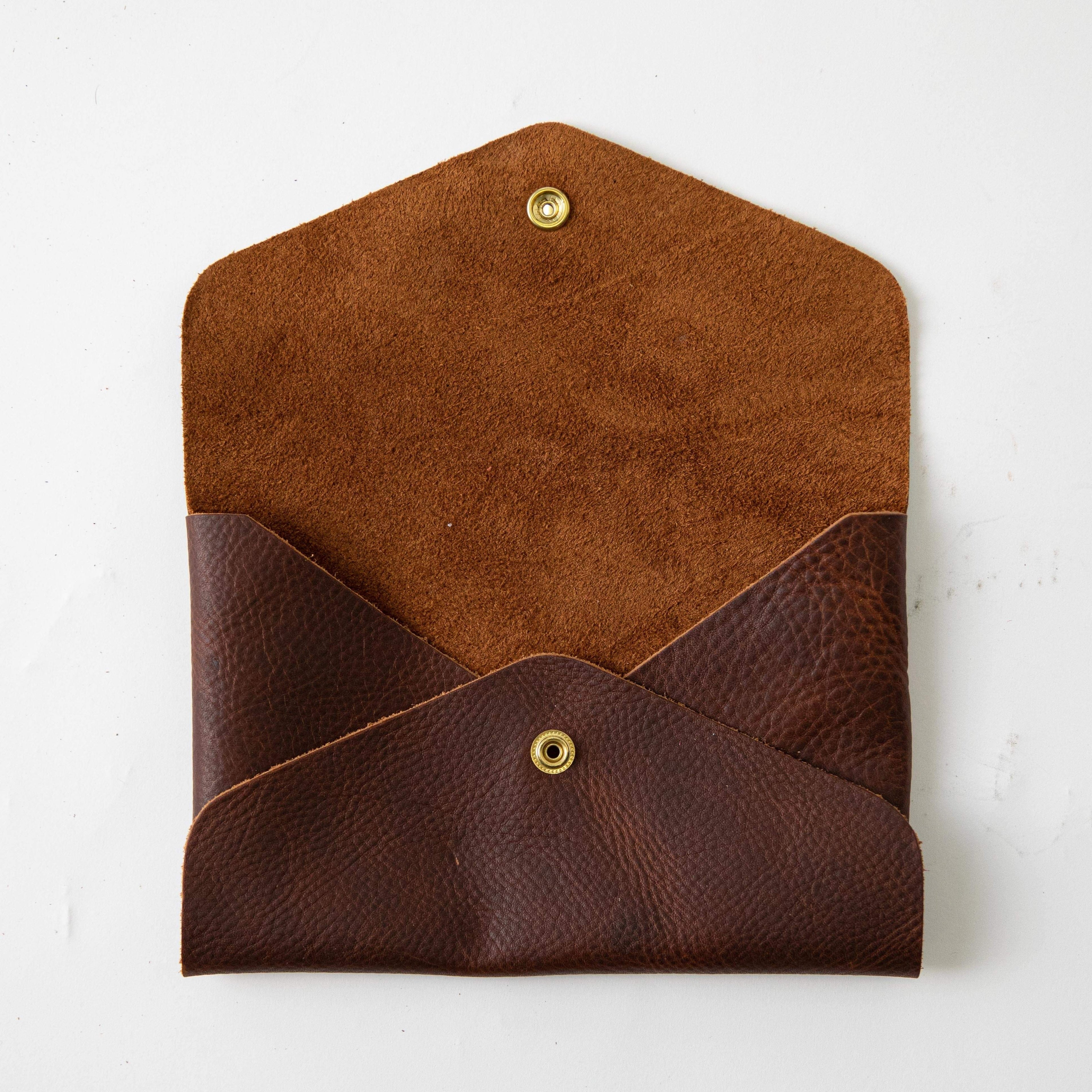 Tan Kodiak Envelope Clutch- leather clutch bag - handmade leather bags - KMM & Co.