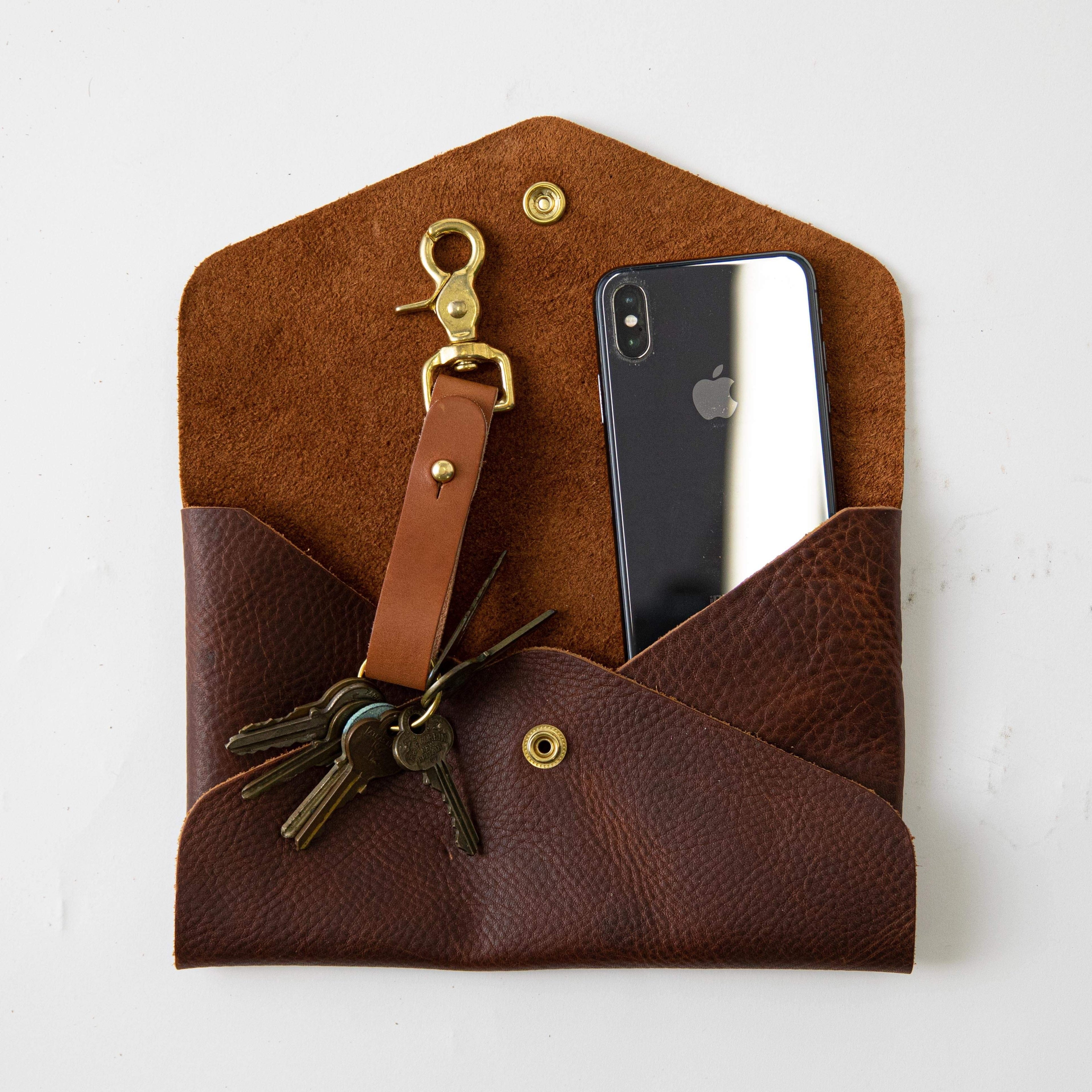 Tan Kodiak Envelope Clutch- leather clutch bag - handmade leather bags - KMM & Co.