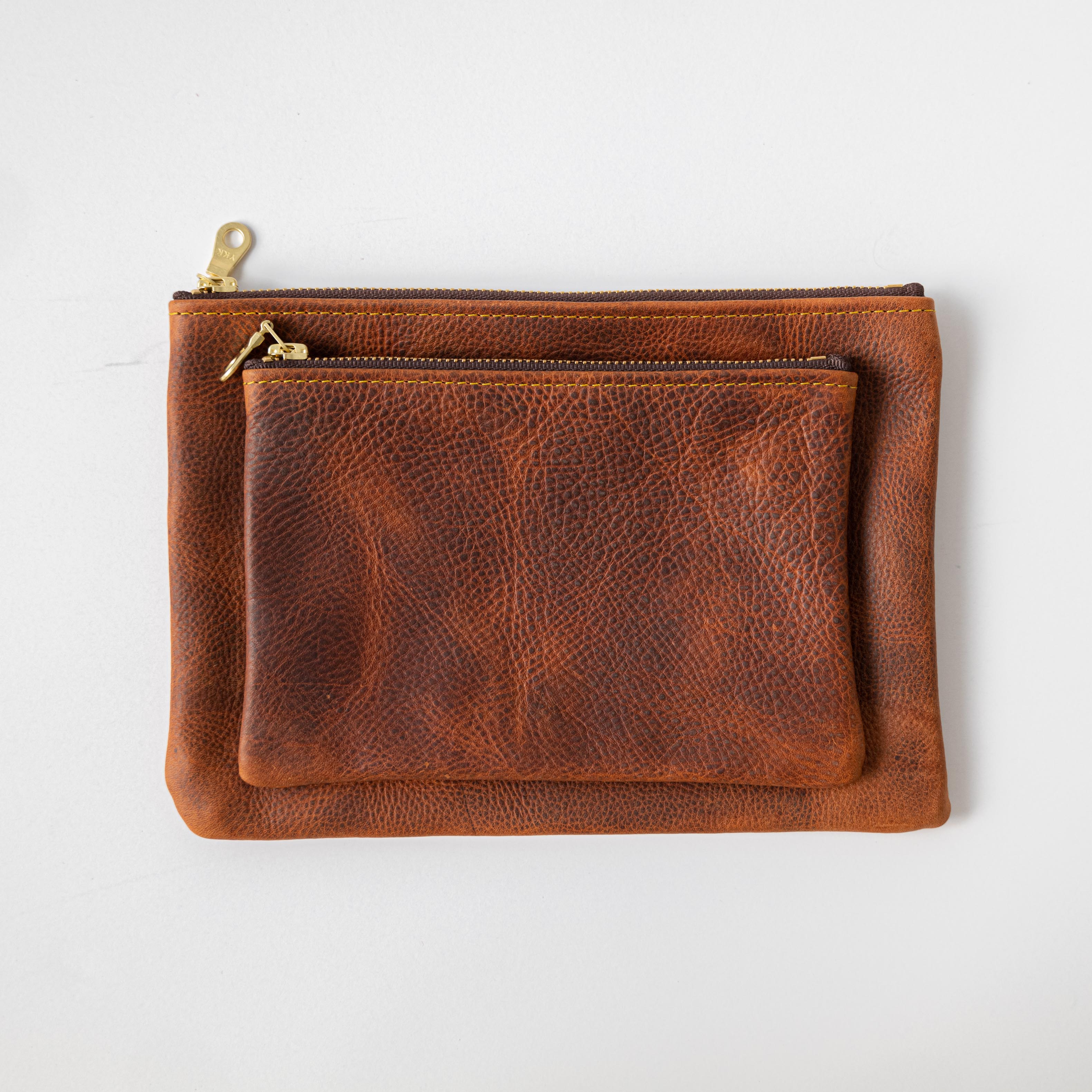 Tan Kodiak Medium Zip Pouch- leather zipper pouch - KMM & Co.