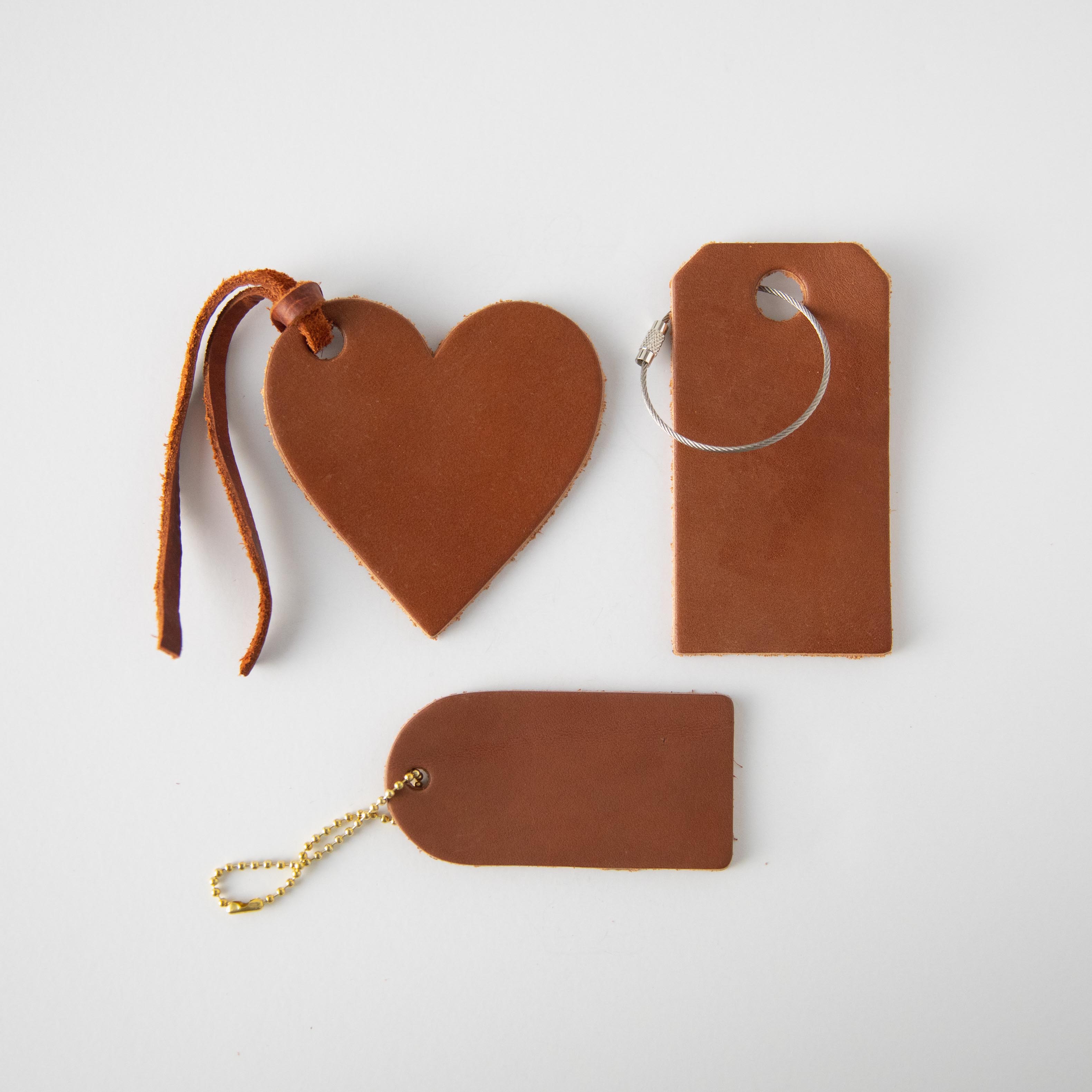 Tan Leather Heart Tag- personalized luggage tags - custom luggage tags - KMM &amp; Co.
