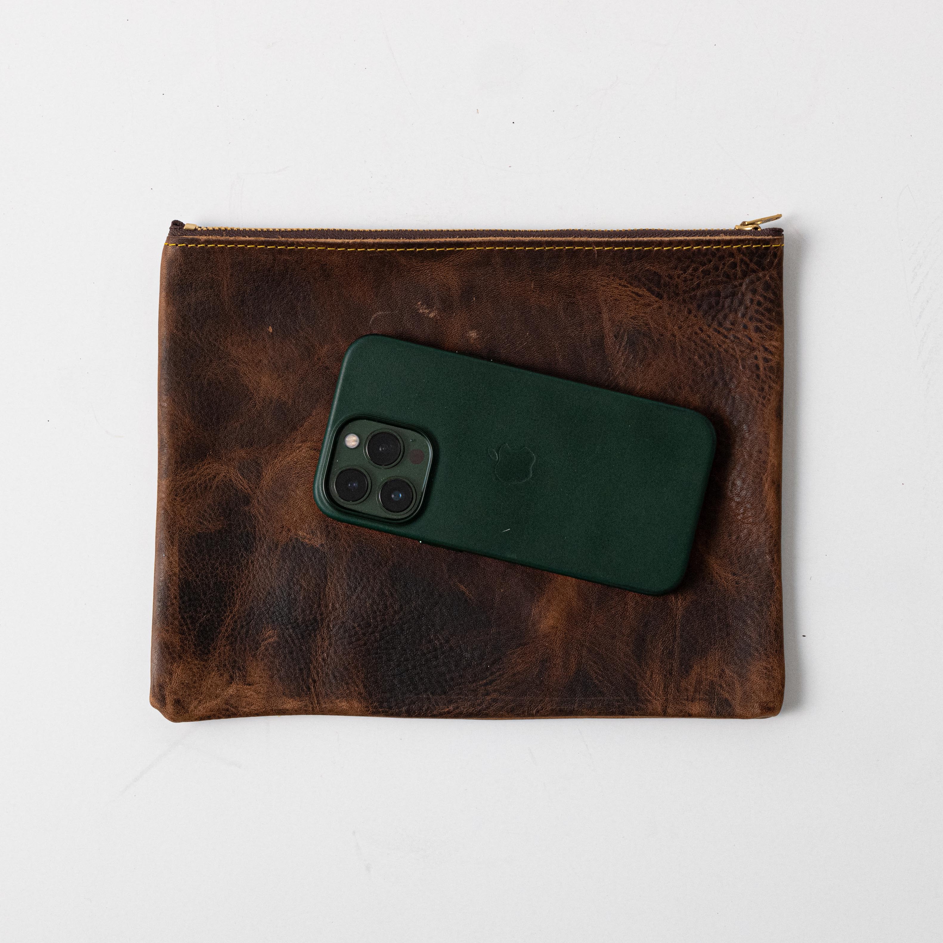 Tortoiseshell Medium Zip Pouch- leather zipper pouch - KMM & Co.