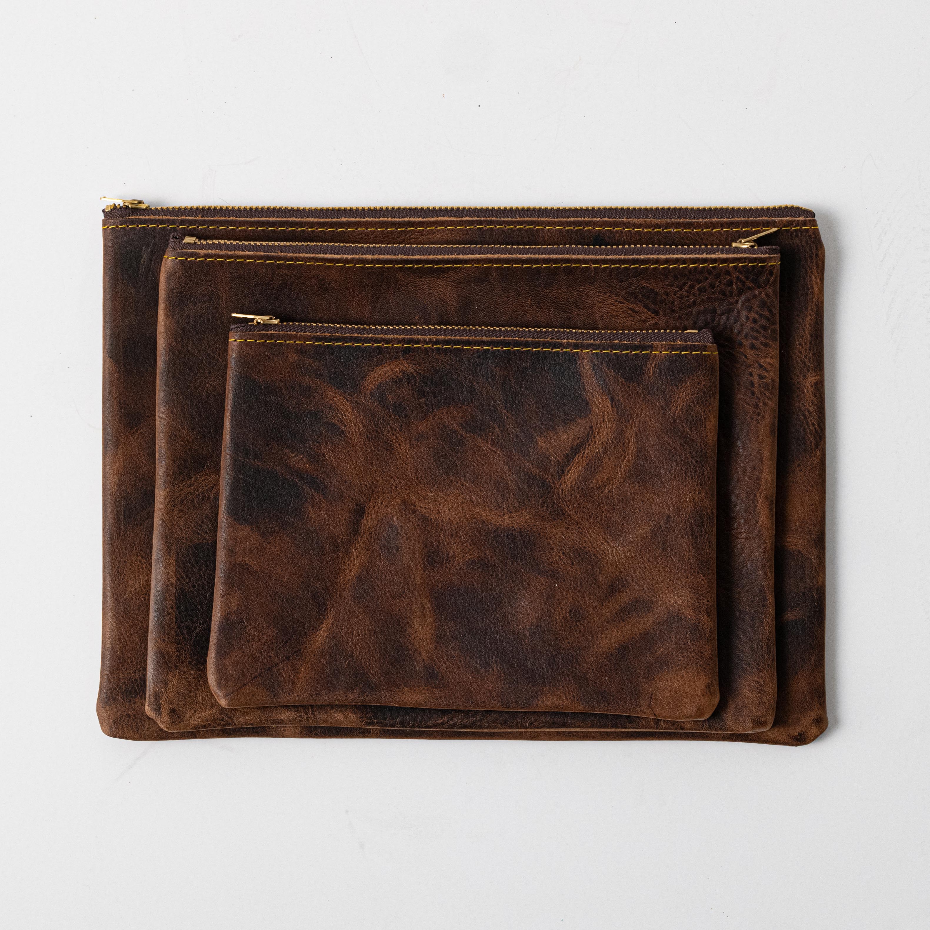 Tortoiseshell Medium Zip Pouch- leather zipper pouch - KMM & Co.