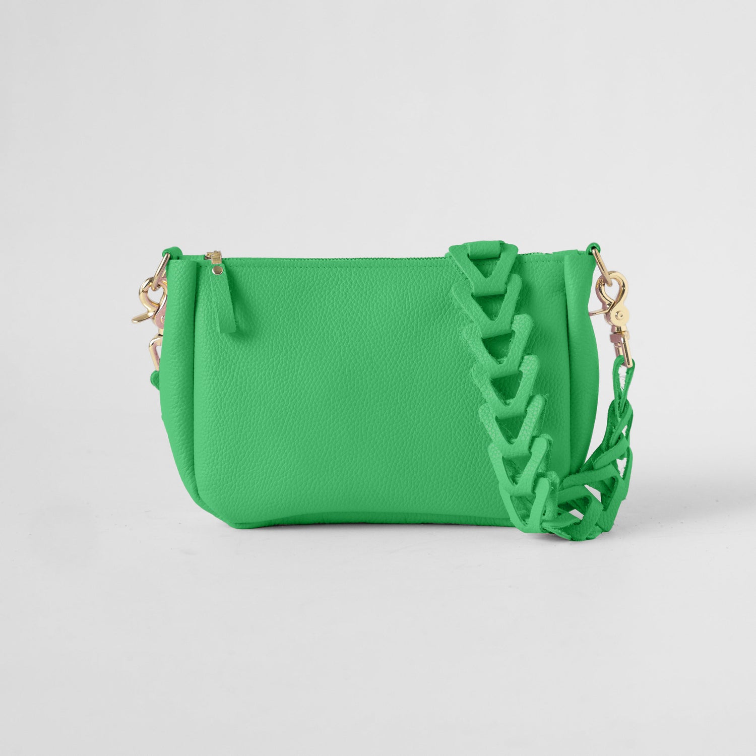 Bright Green Italian Pebbled Medium Crossbody Bag
