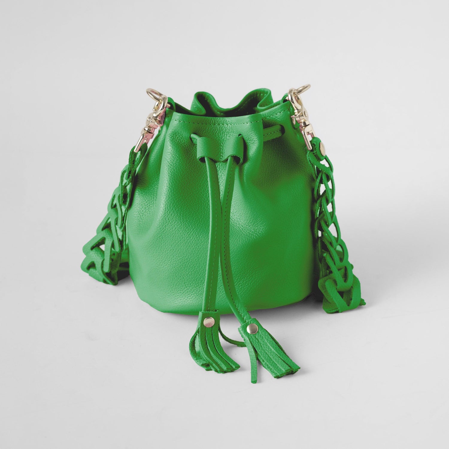 Bright Green Italian Pebbled Mini Bucket Bag