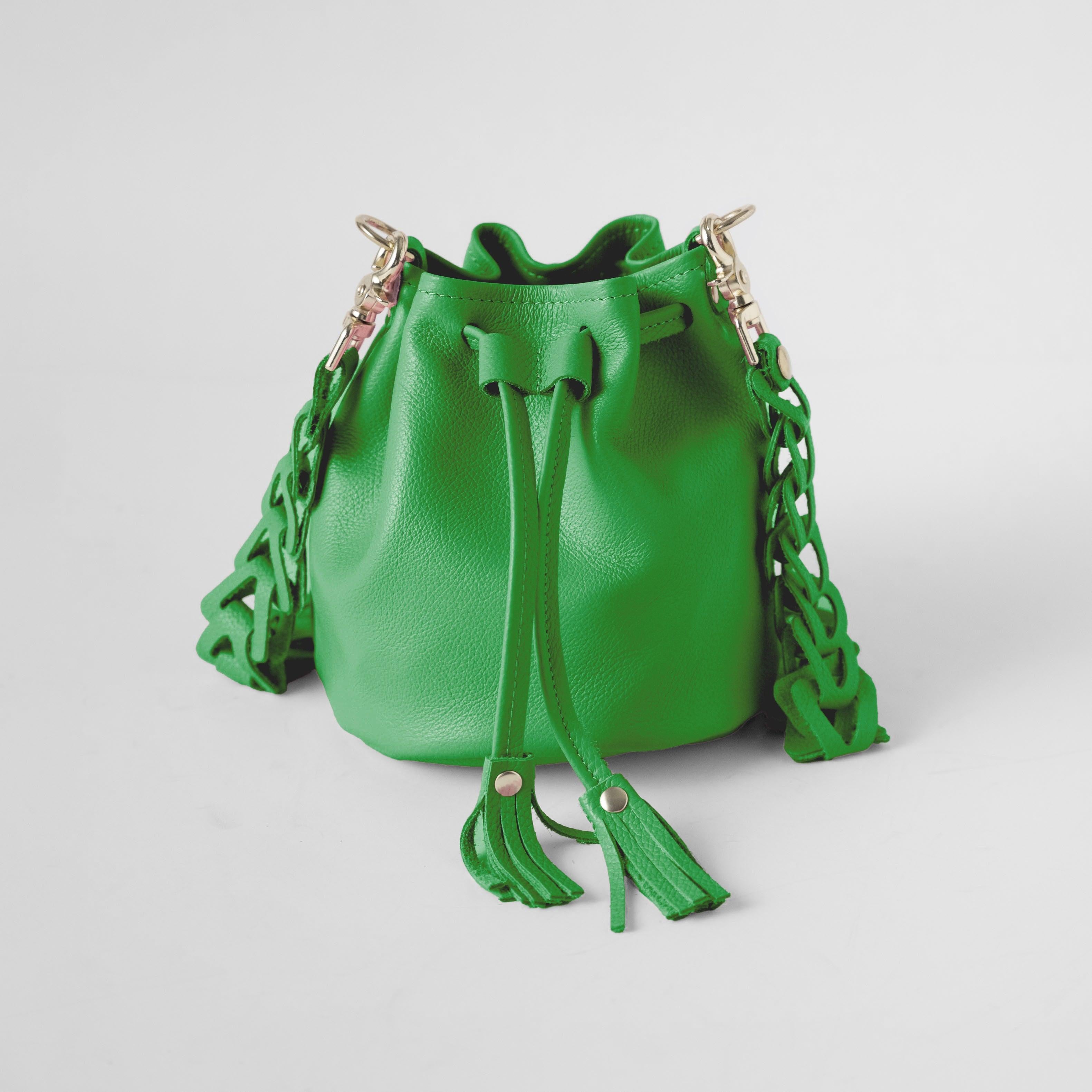 Bright Green Italian Pebbled Mini Bucket Bag