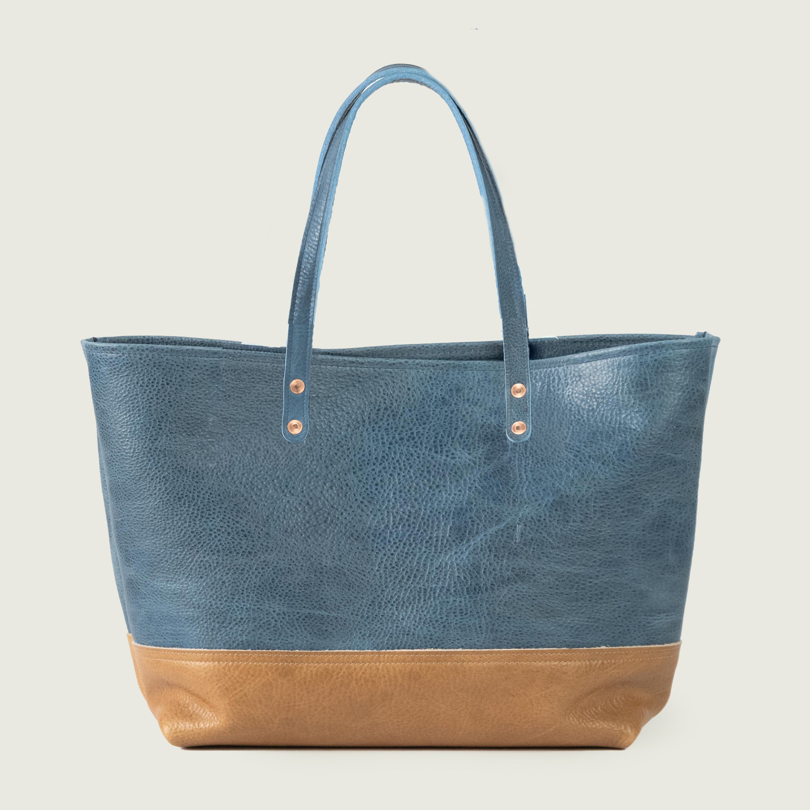 French Blue & Sand Bulldog East West Panel Tote