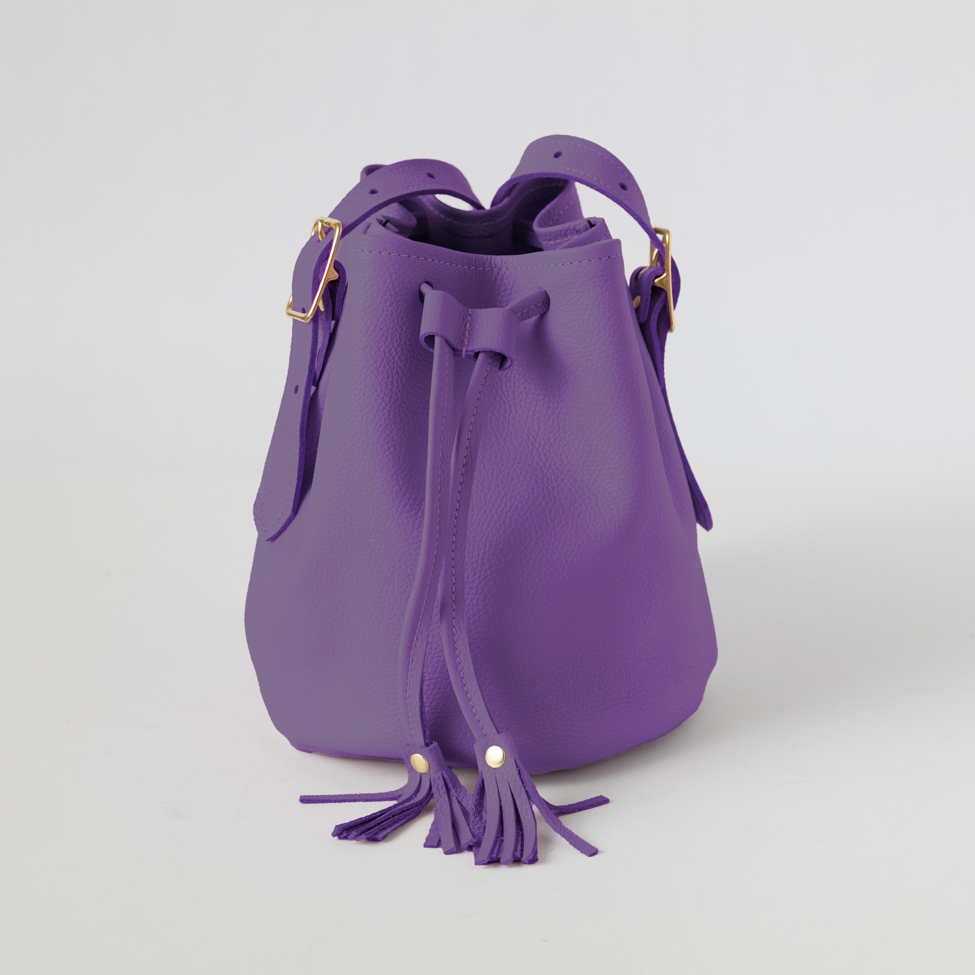 Purple Italian Pebbled Bucket Bag