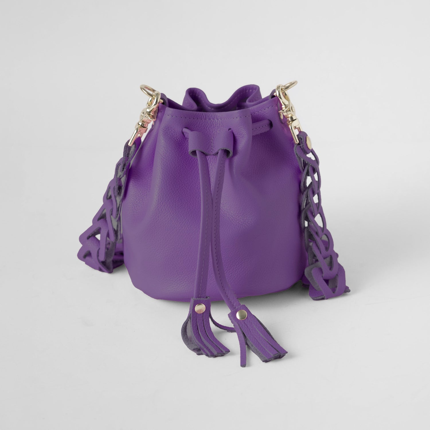 Purple Italian Pebbled Mini Bucket Bag