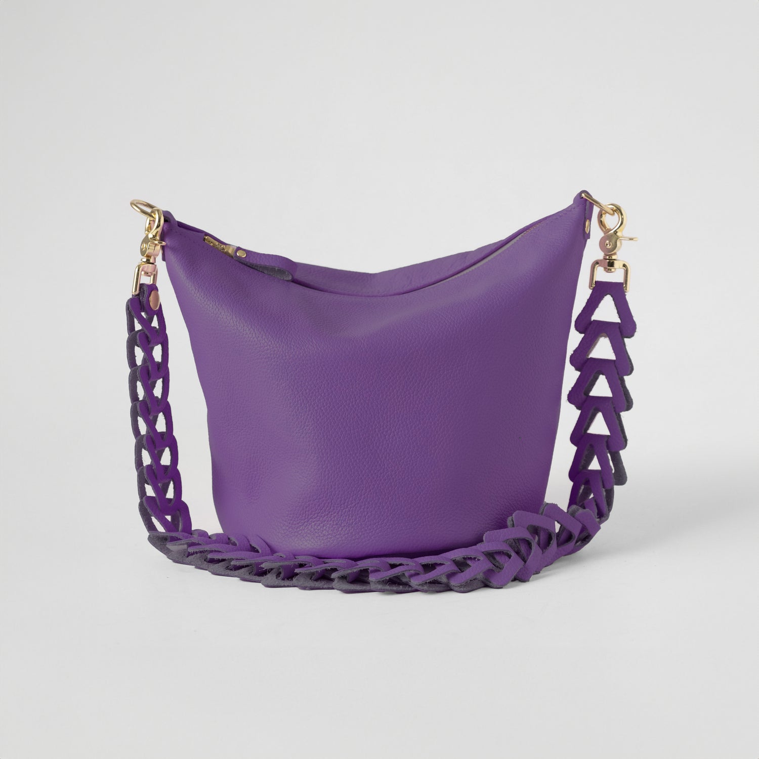 Purple Italian Pebbled Mini Zip-Top Bucket Bag