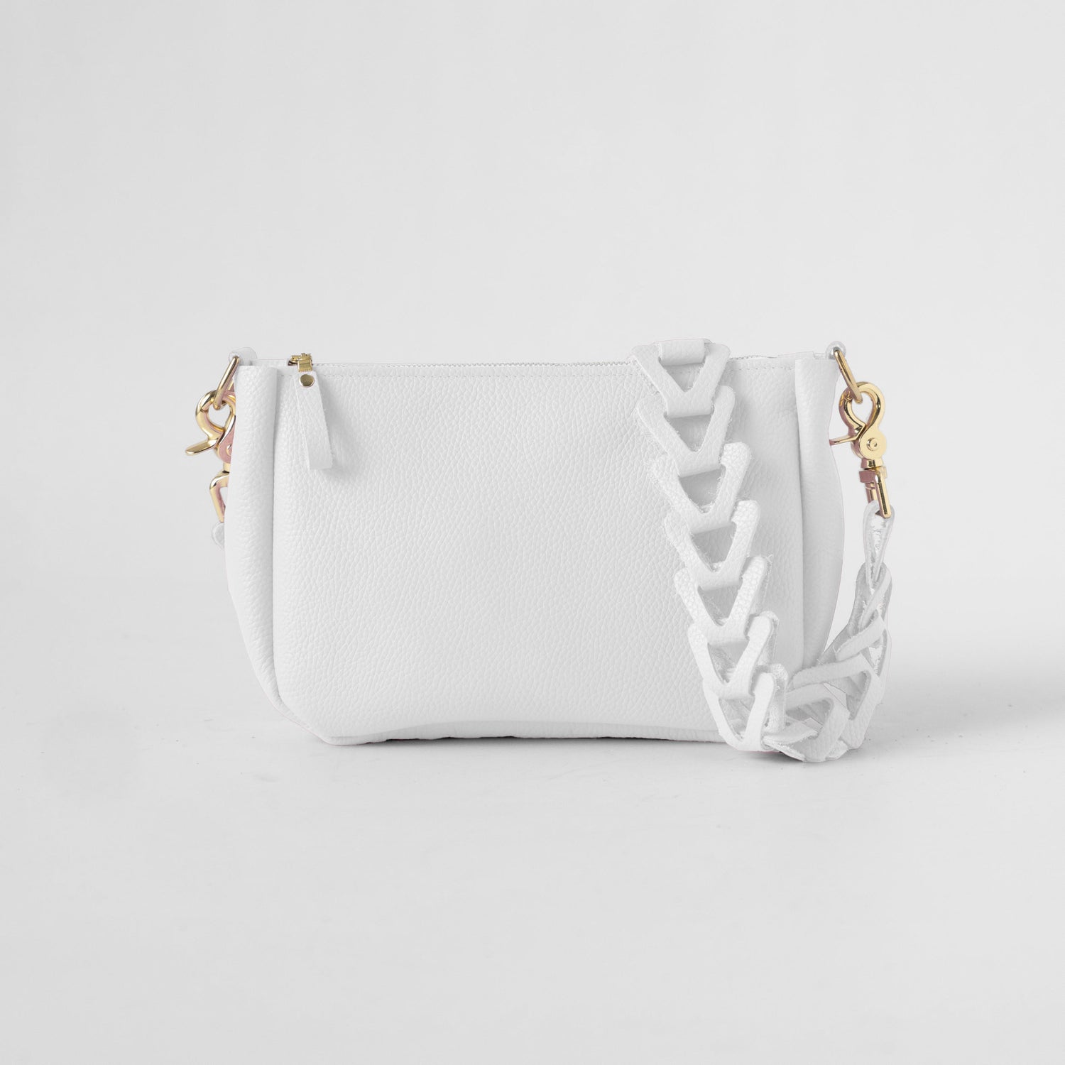 White Italian Pebbled Medium Crossbody Bag
